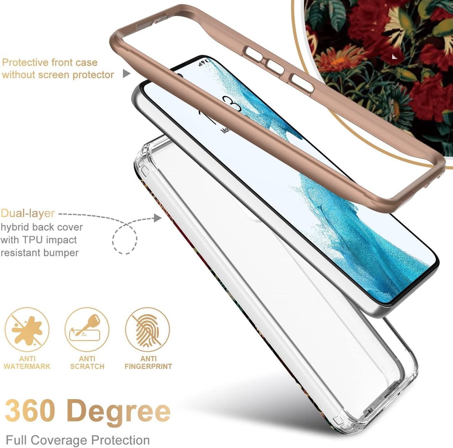 Esdot Compatible with Samsung Galaxy S22 plus Case,Passing 21Ft Drop Test,With Fashionable Designs for Women Girls,Protective Phone Case for Galaxy S22+ plus 6.6" Flower Garden