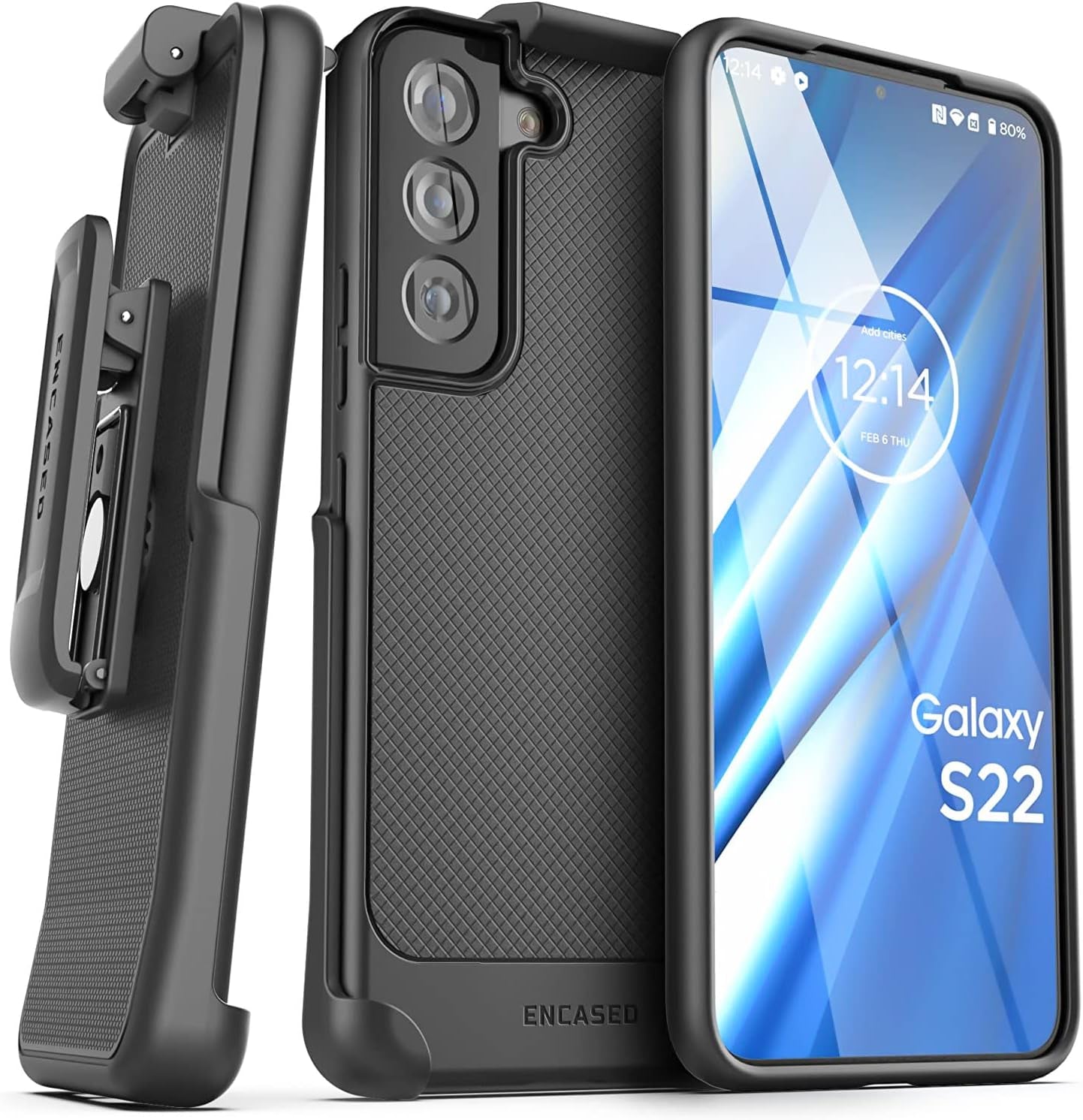 Encased Thin Armor Designed for Samsung Galaxy S22 plus Belt Clip Case, Slim Fit Phone Case with Holster for Samsung S22+ (Matte Black)