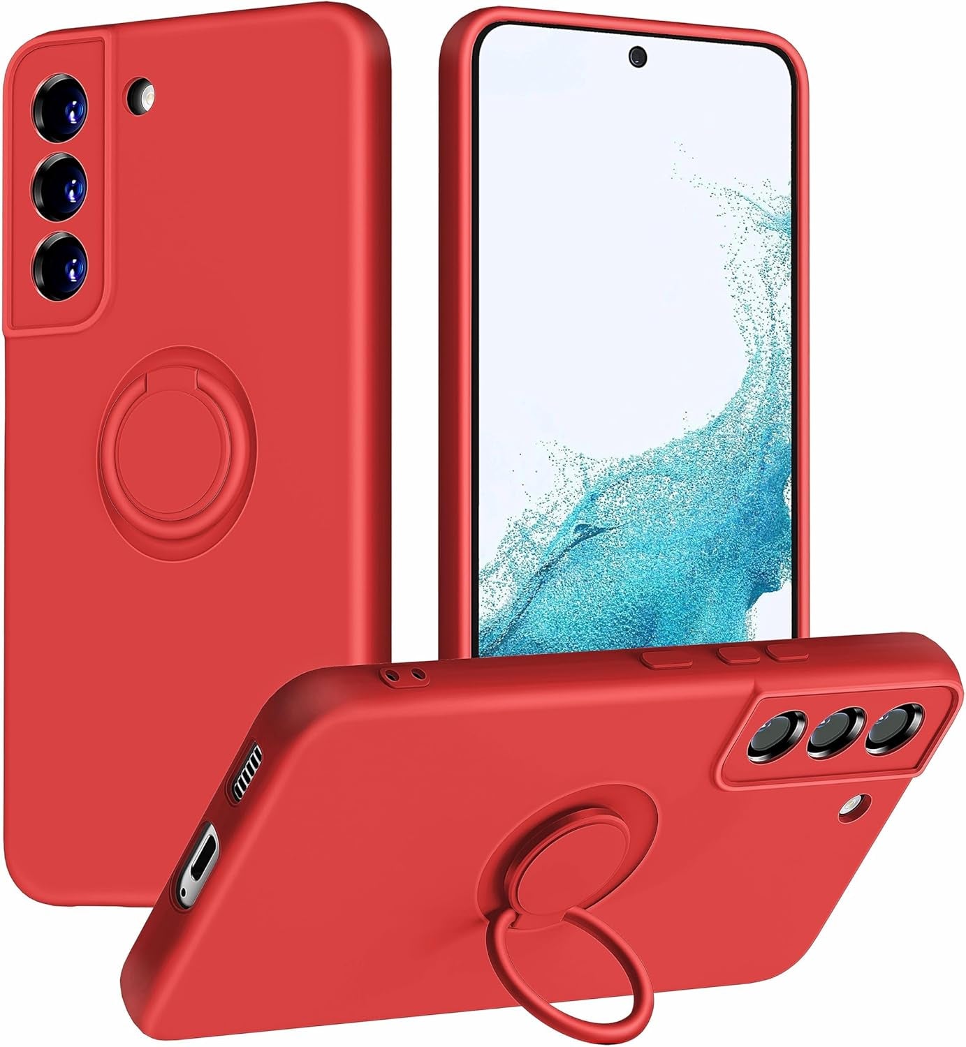 Dssairo for Samsung Galaxy S22 plus Phone Case, Ring Stand [360° Rotatable Ring Holder Magnetic Kickstand], with Full Camera Cover Protection, Silicone Slim Protective 5G Phone Case (Alpine Green)