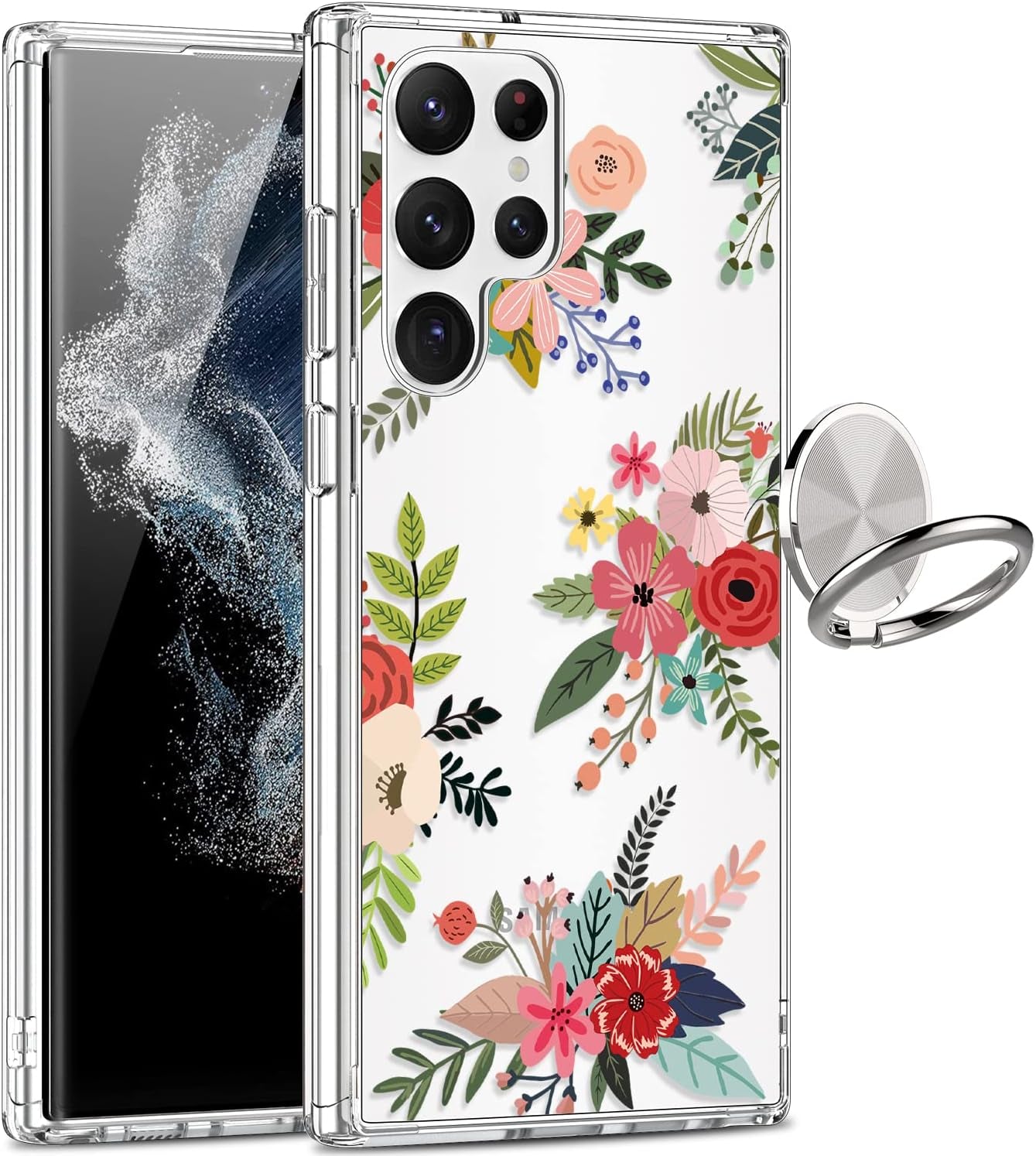 Giika for Galaxy S22 Ultra Case, Clear Girls Women Heavy Duty Shockproof Protective Hard Phone Cover Case for Samsung Galaxy S22 Ultra, Blue Flowers