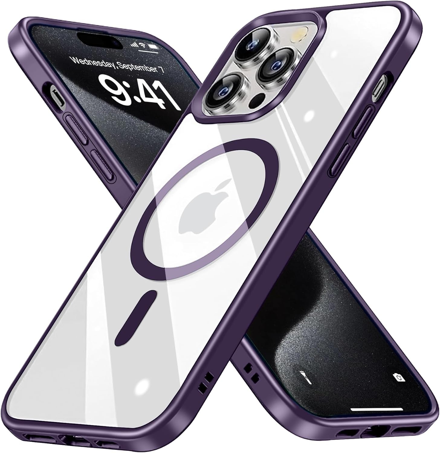 BAICHUANG Clear Magnetic for Iphone 15 Pro Case, Compatible with Magsafe, [Not Yellowing] [Military Grade Protection] Slim Transparent Silicone Anti-Scratch Shockproof Phone Case, Black  BAICHUANG   