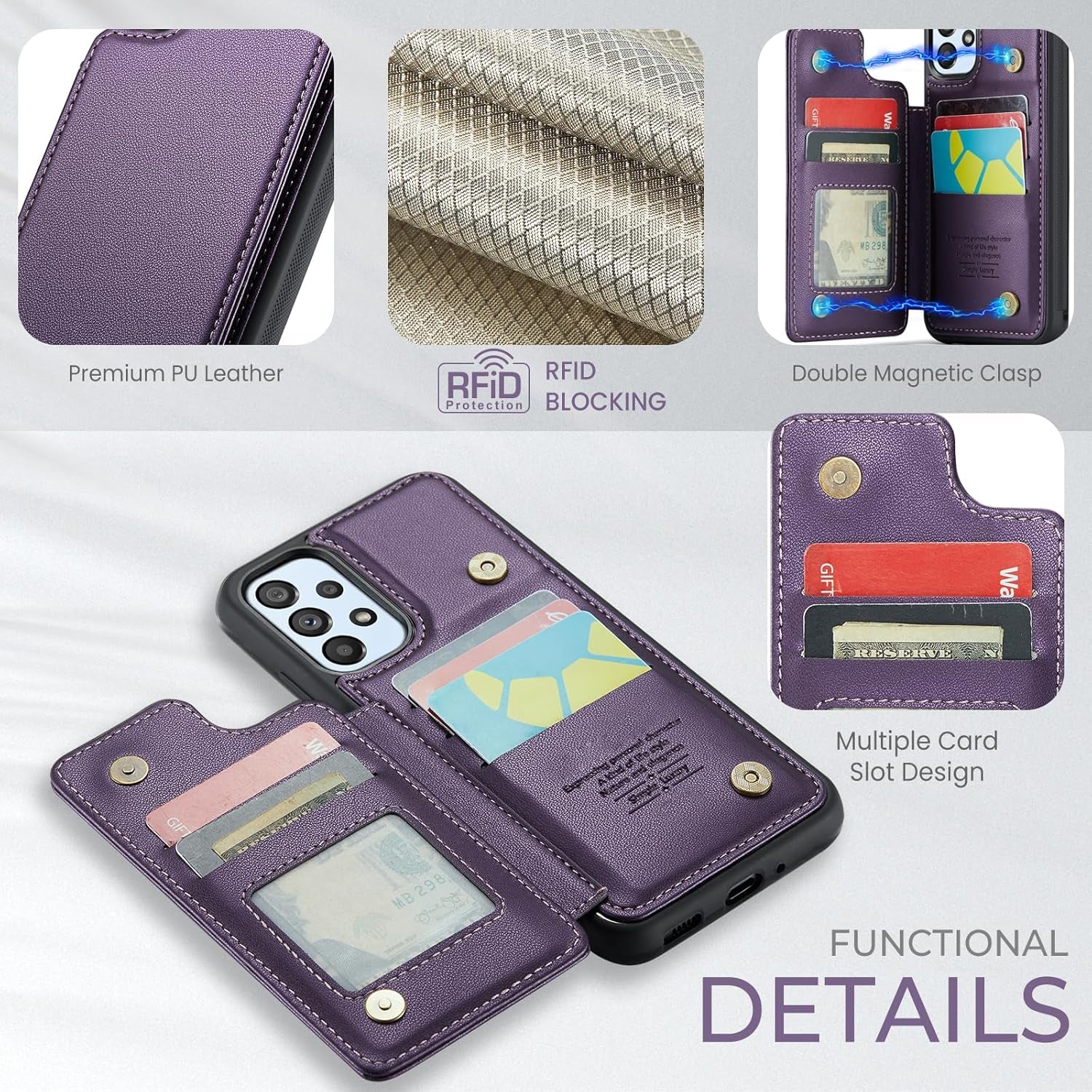 Asuwish Phone Case for Samsung Galaxy A53 5G Wallet Cover with Screen Protector and RFID Blocking PU Leather Credit Card Holder Stand Cell Accessories a 53 G5 53A SM A536U 6.5" 2022 Women Men Purple