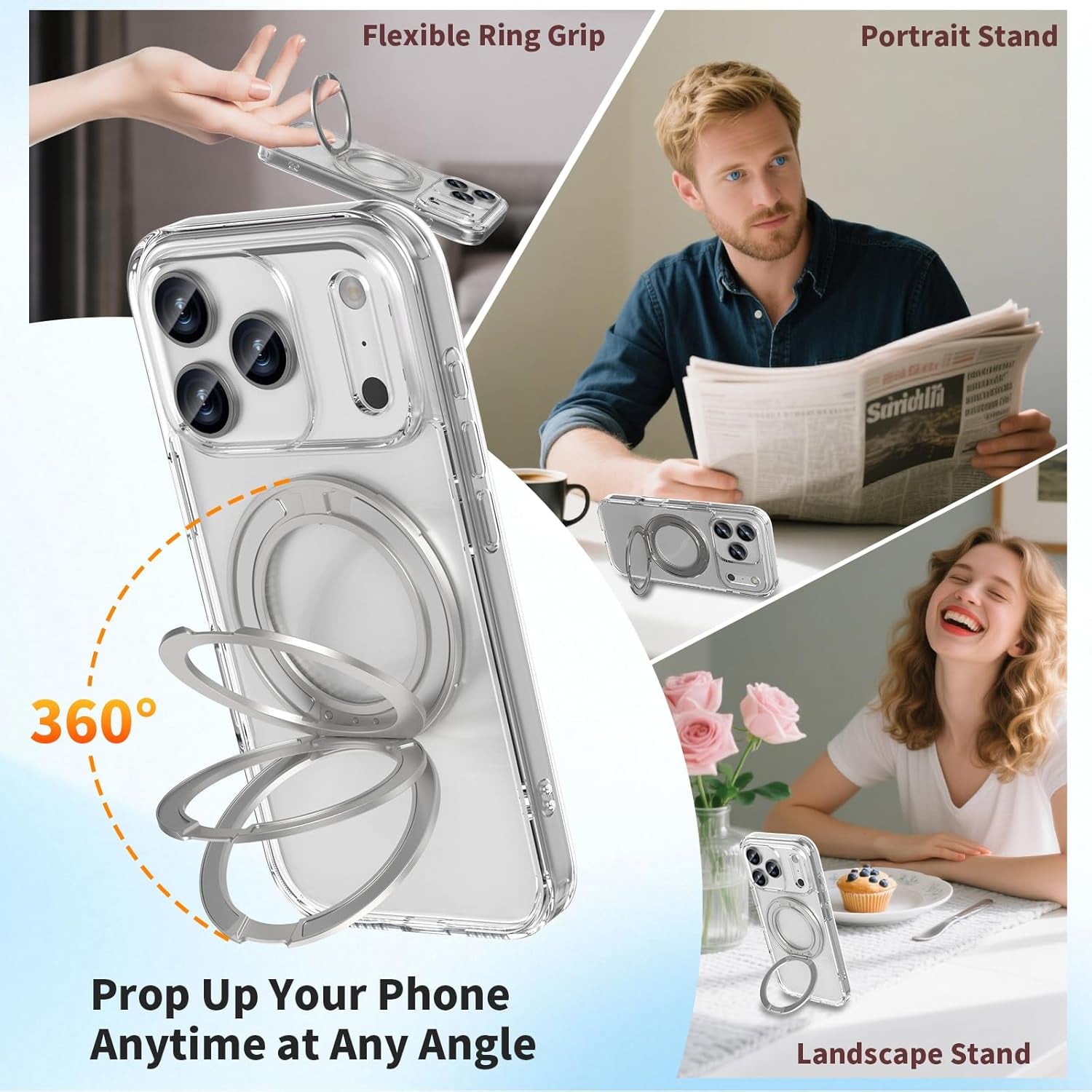 ACESTAR 360° Magnetic Stand Case Compatible with Iphone 17 Pro Max, Rotatable Flexible Ring Holder Phone Cover for Men Women | Compatible with Magsafe | Shockproof & Anti-Scratch | Anti-Yellowing