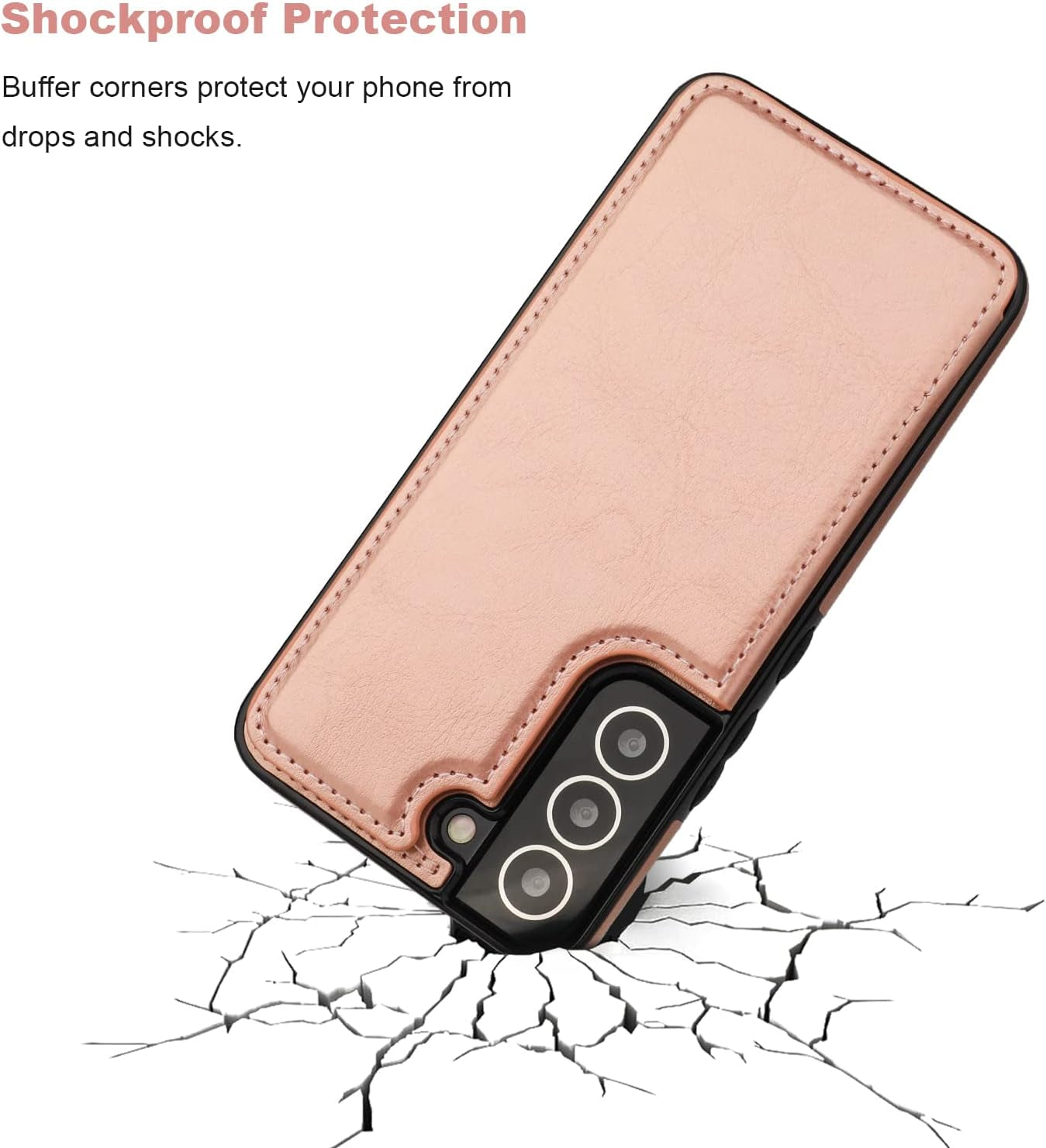 Compatible with Samsung Galaxy S22 plus Wallet Case with Card Holder, PU Leather Kickstand Card Slots Case, Double Magnetic Clasp and Durable Shockproof Cover 5G 6.6 Inch(Rose Gold)