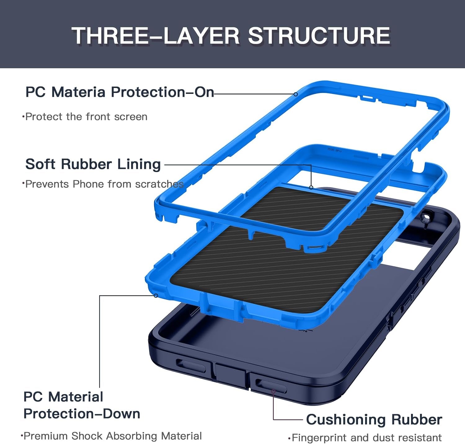 Hucasok for Google Pixel 8 Case Shockproof Rugged Full Body Protection Scratch Resistant Heavy Duty Dust/Drop Proof 3-Layer Durable Cover Case for Google Pixel 8 6.2 Inch,Navy Blue  Hucasok   