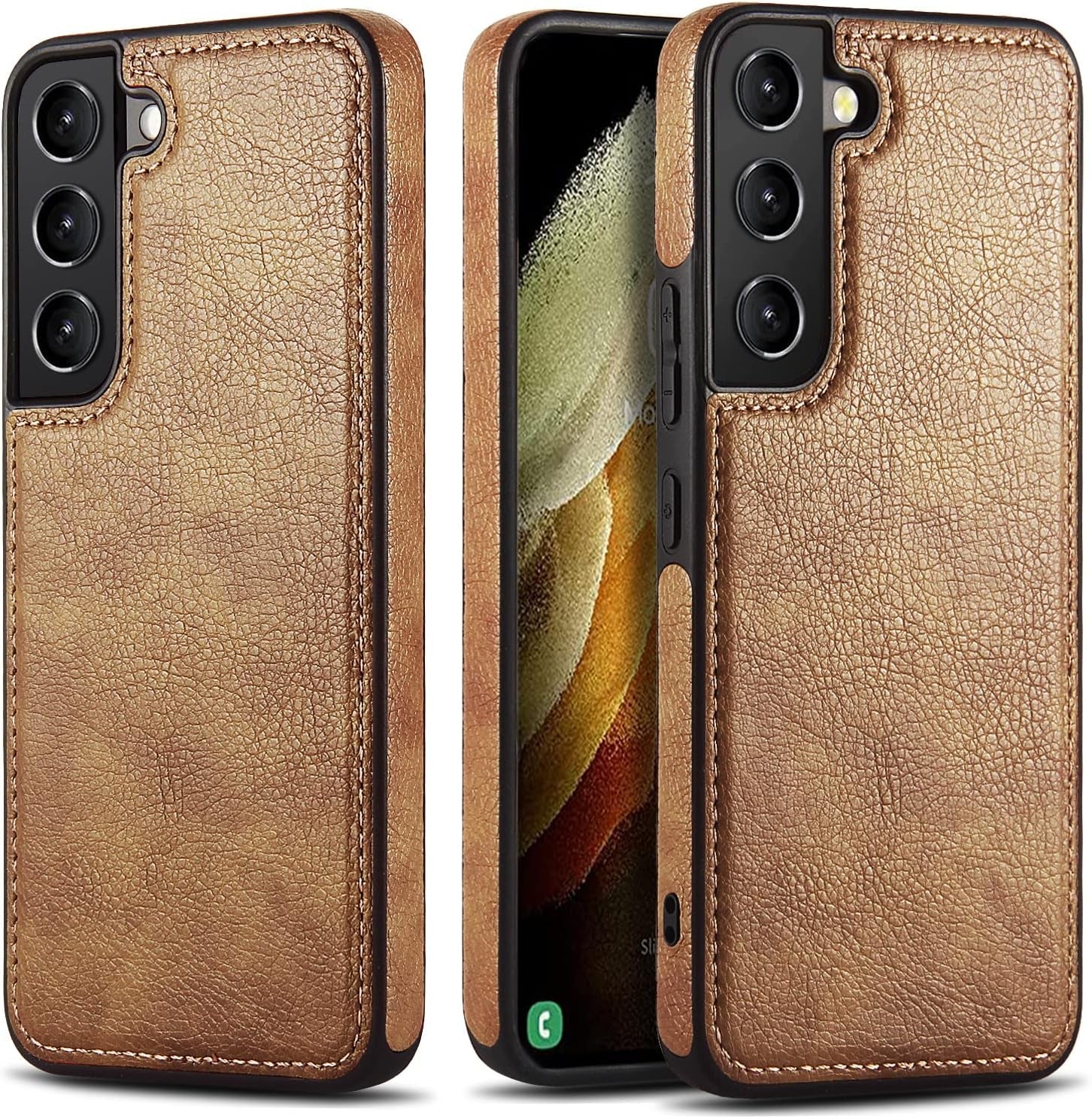 Design Compatible with Samsung Galaxy S22 5G Case Luxury Leather Business Slim Non-Slip Soft Grip Shockproof Protective Cover 2022 6.06 Inch (Brown)