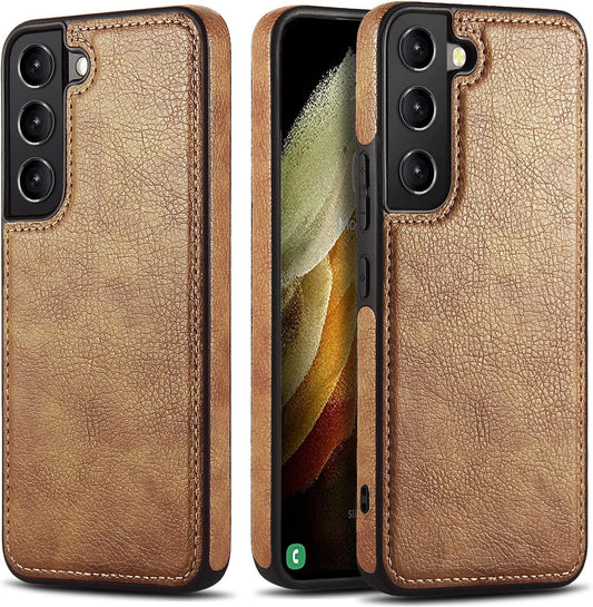 Design Compatible with Samsung Galaxy S22 5G Case Luxury Leather Business Slim Non-Slip Soft Grip Shockproof Protective Cover 2022 6.06 Inch (Brown)