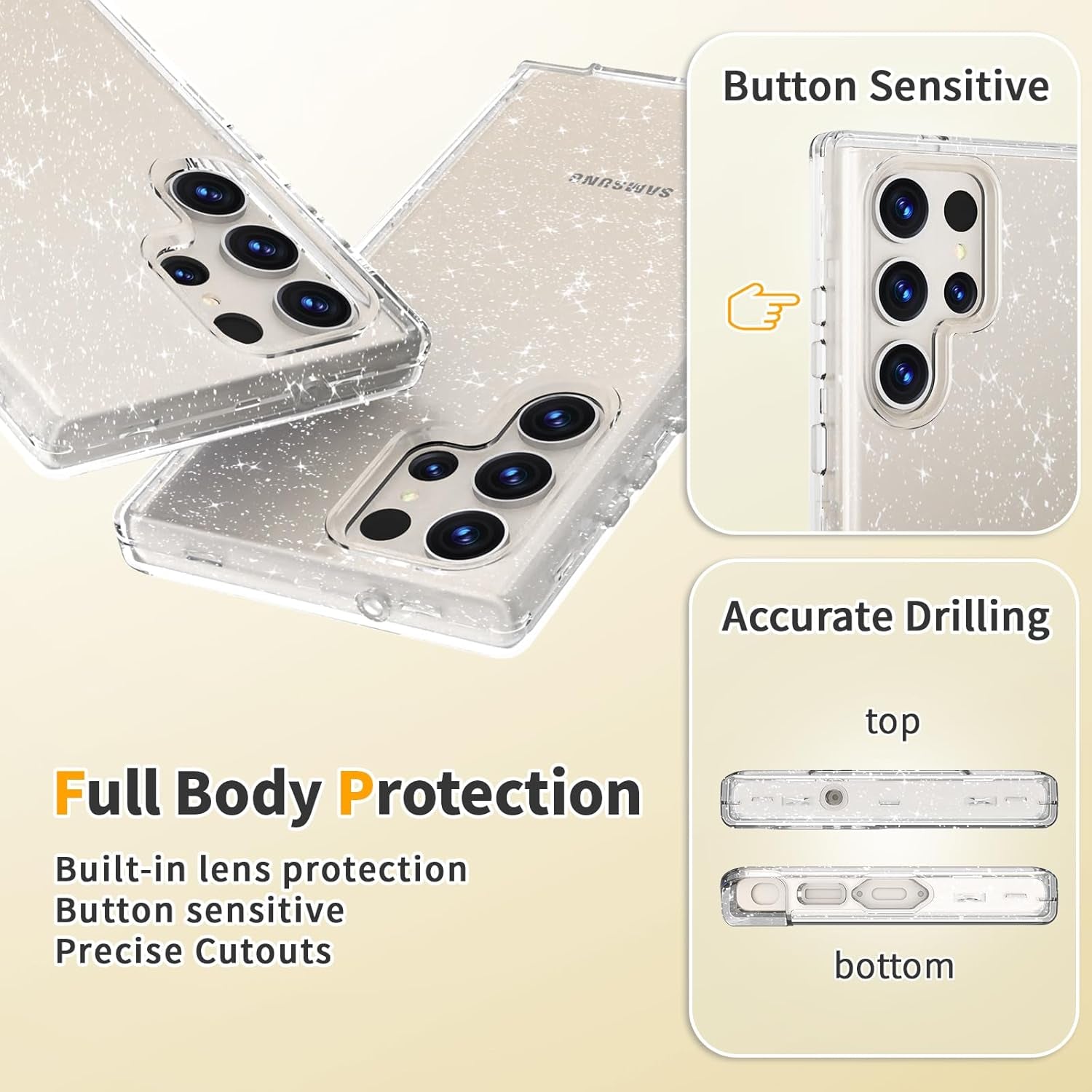 ACKETBOX for Samsung Galaxy S23 Ultra Case,Glitter Clear Case S23 Ultra,Shockproof Bumper Protective Phone Cover,Designed for Samsung Galaxy S23 Ultra 5G 6.8 Inch（Clear Bling）