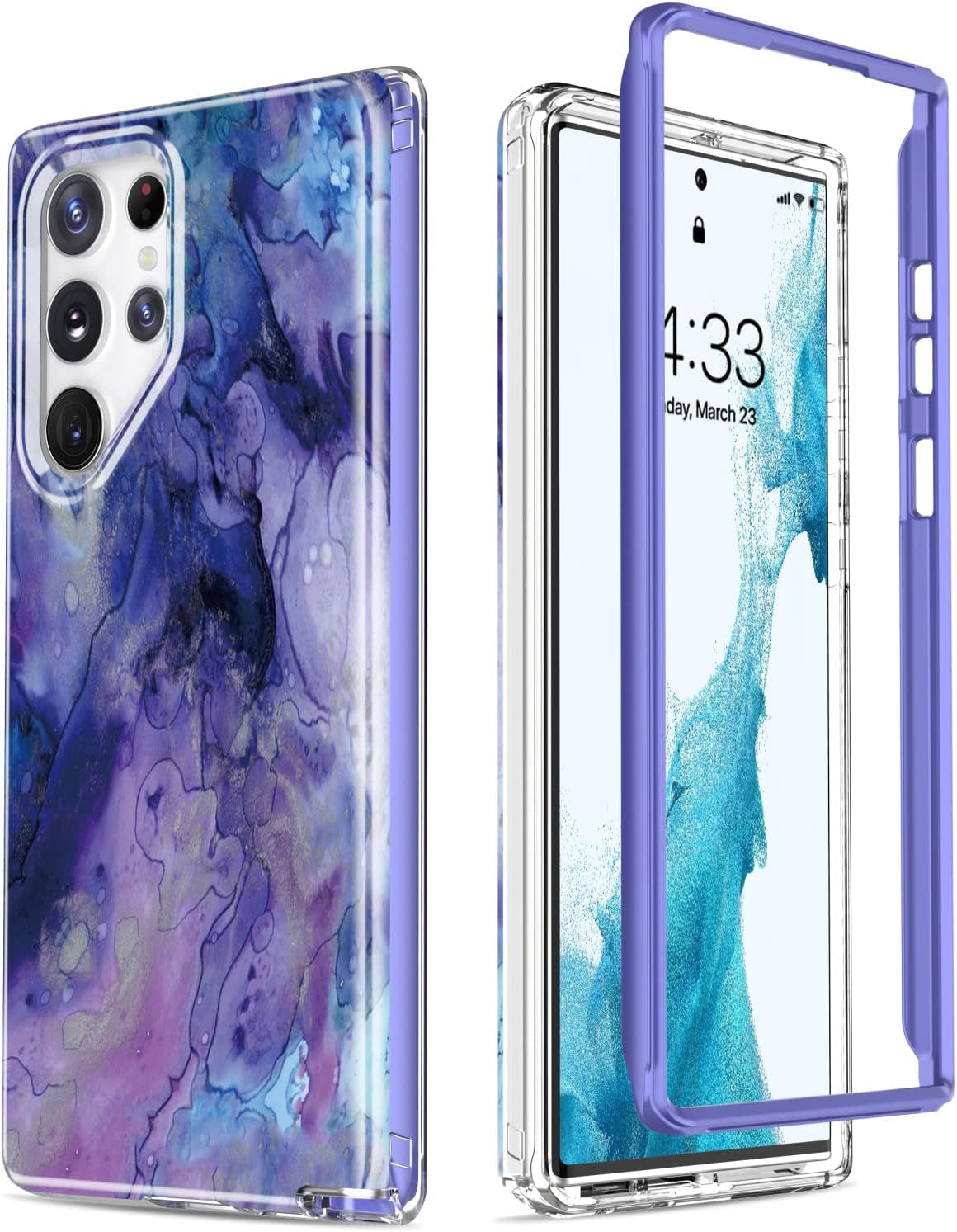 Esdot Compatible with Samsung Galaxy S22 Ultra Case,Passing 21Ft Drop Test,With Fashion Designs for Women Girls,Protective Phone Case for Galaxy S22 Ultra 6.8" Elegant Purple Marble