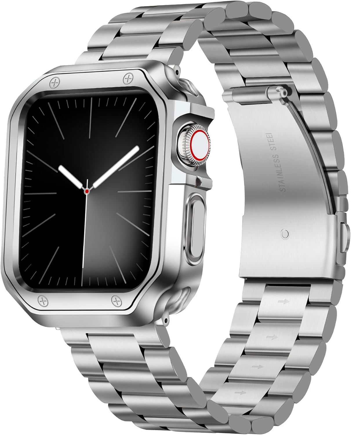 BINLUN Compatible with Apple Watch Band 45Mm 44Mm 42Mm 41Mm 40Mm 38Mm Matte Stainless Steel Metal Watch Strap with Polished TPU Watch Case Compatible with Iwatch Bands Series 9/8/7/SE2/SE/6/5/4/3/2/1