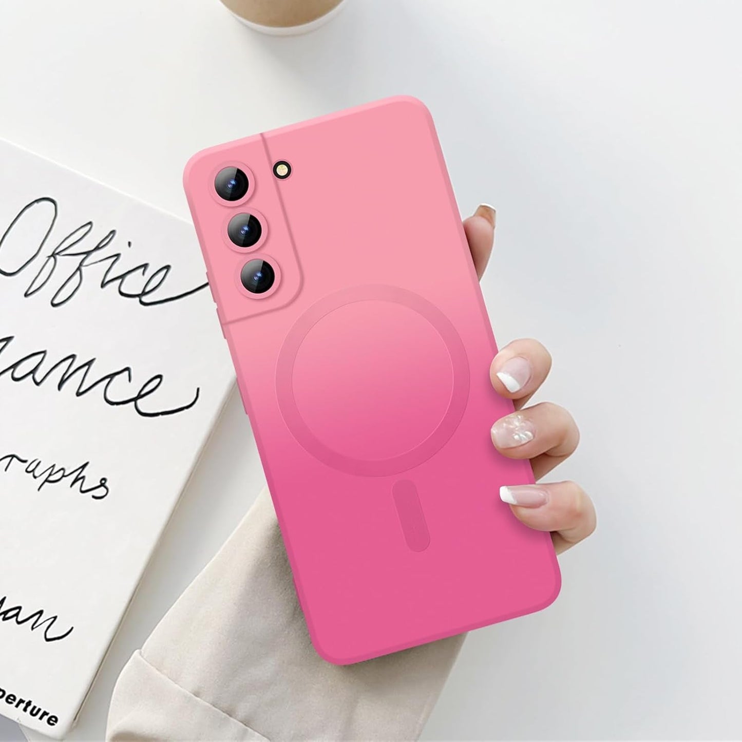 For Samsung Galaxy S22 plus 5G Magnetic Case, Luxury Cute Soft Liquid Silicone Case Bumper Anti-Scratch Shockproof Full Camera Protector Multicolor Cover for Samsung Galaxy S22 Plus-Pink Red