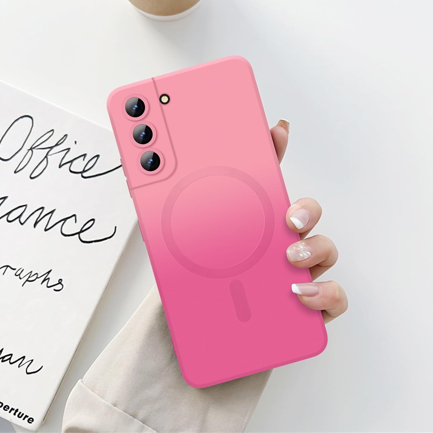 For Samsung Galaxy S22 plus 5G Magnetic Case, Luxury Cute Soft Liquid Silicone Case Bumper Anti-Scratch Shockproof Full Camera Protector Multicolor Cover for Samsung Galaxy S22 Plus-Pink Red