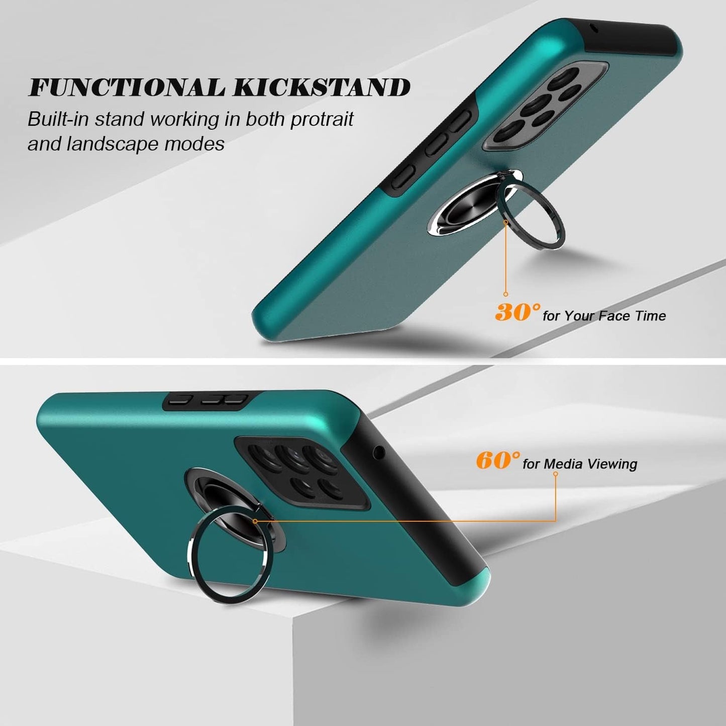 For Samsung Galaxy A53 5G Phone Case with TPU Screen Protector, Ring Holder Kickstand Drop Proof Protective Slim Hard Dual Layer Stand Non-Slip Tough Cover Cell Phone Case (Green)