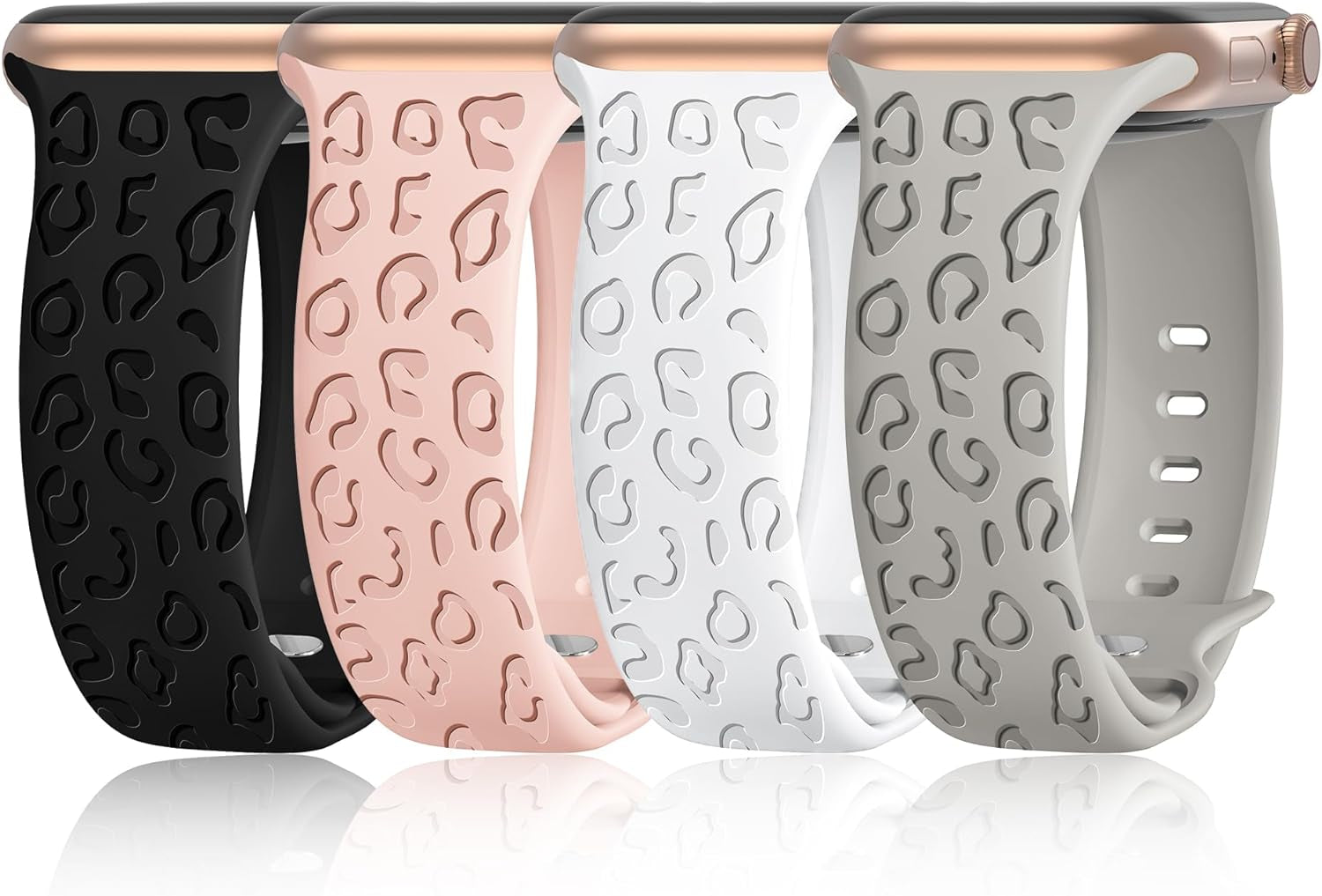 4 Pack Cartoon Engraved Bands Compatible with Apple Watch Band 40Mm 41Mm 38Mm 42Mm 44Mm 45Mm 49Mm Women,Soft Silicone Cute Designer Strap for Iwatch Bands Series SE 8 6 5 4 3 2 1 Ultra