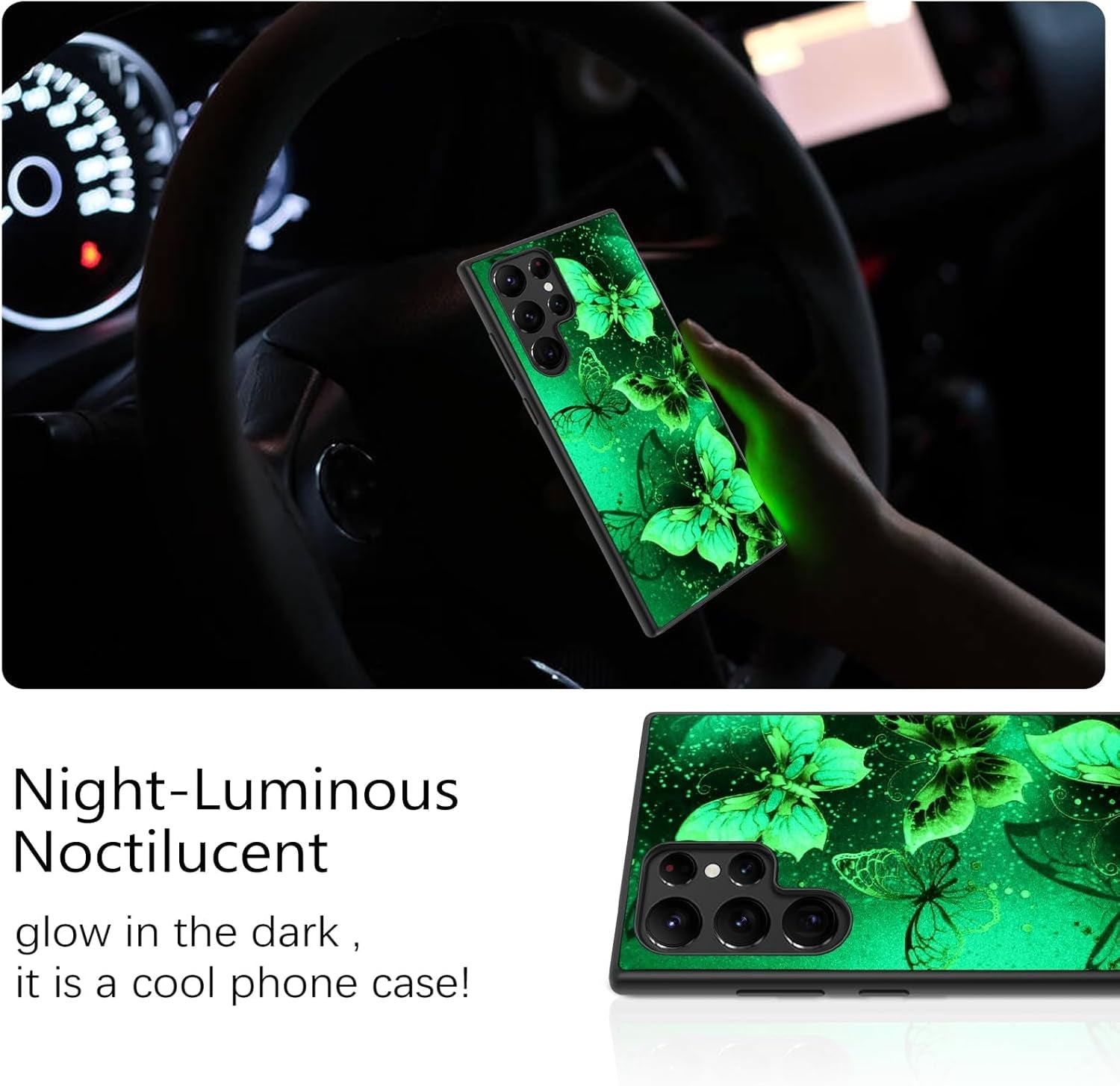 GUAGUA for Samsung Galaxy S22 Ultra Case Glow in the Dark, Samsung S22 Ultra Phone Case, Cute Blue Butterfly Noctilucent Luminous Shockproof Protective Case for Galaxy S22 Ultra 6.8'' Women Men Gifts