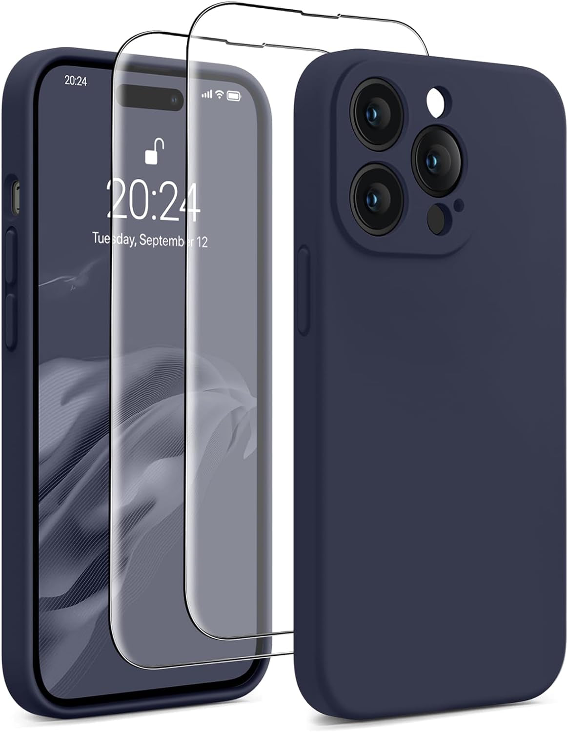 AOTESIER for Iphone 14 Pro Max Case, [Stronger Camera Protection] Silicone Iphone 14 Pro Max Phone Case with [2 Screen Protectors], Shockproof Anti-Scratch Lining Protective Cover, 6.7", Black  AOTESIER Midnight Blue  