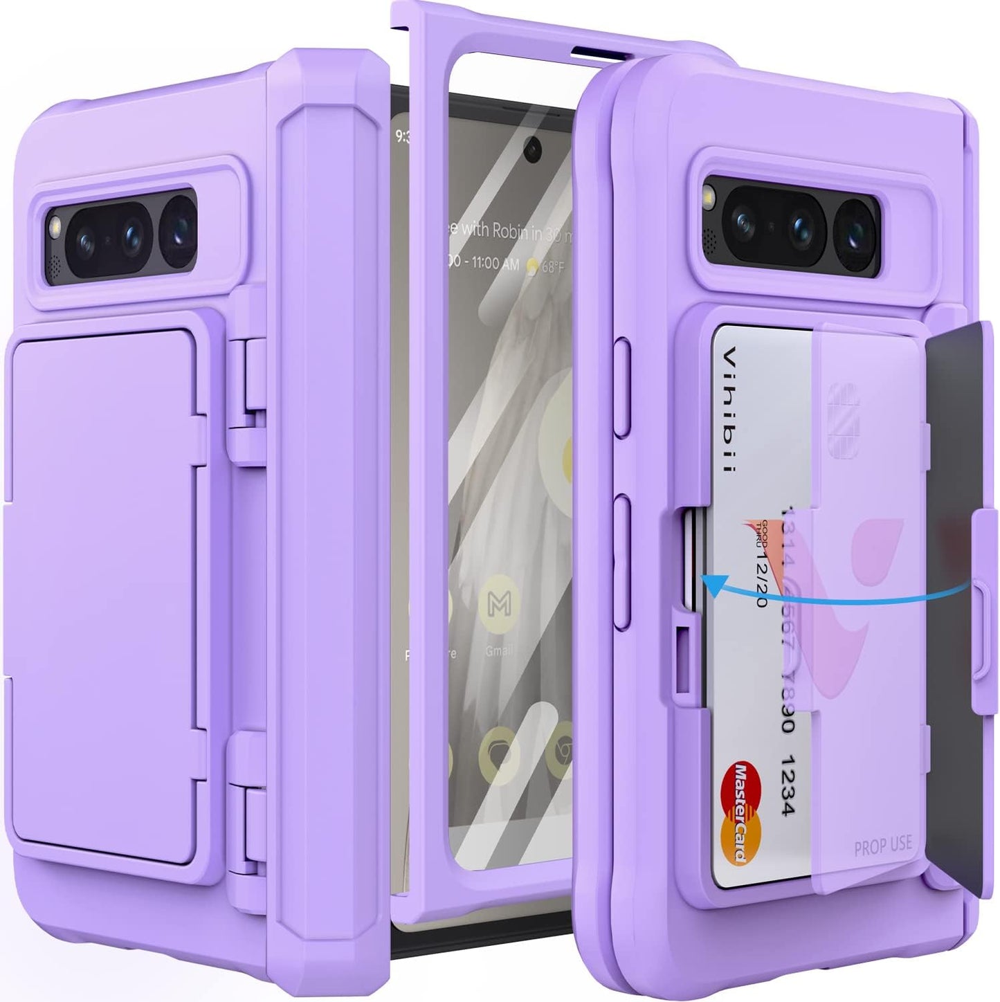 Vihibii for Google Pixel Fold Wallet Case with Card Holder (4 Cards) & Hinge Protection & Screen Protector, Military Grade Drop Protection Hard Back & TPU Edge Wallet Phone Case for Pixel Fold, Purple  Vihibii Purple  