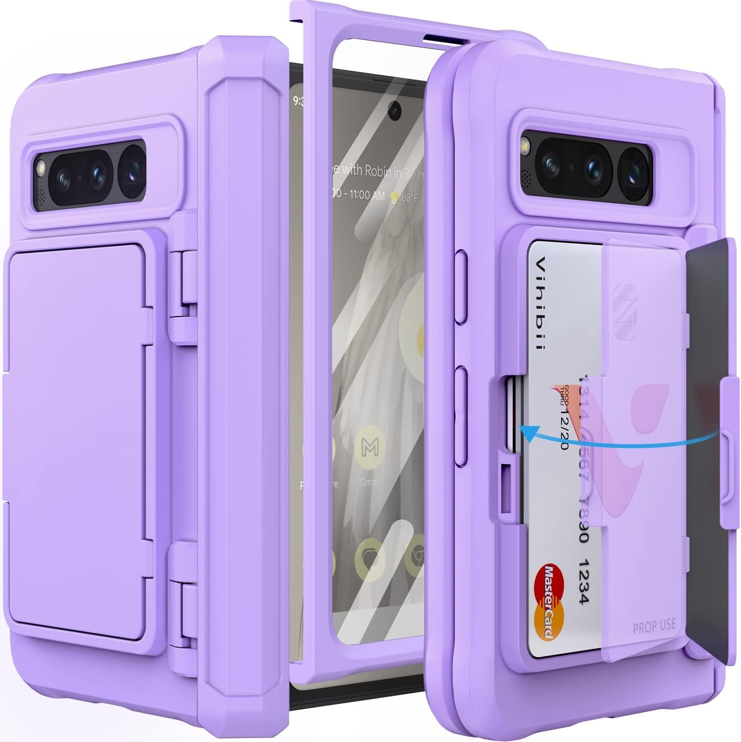 Vihibii for Google Pixel Fold Wallet Case with Card Holder (4 Cards) & Hinge Protection & Screen Protector, Military Grade Drop Protection Hard Back & TPU Edge Wallet Phone Case for Pixel Fold, Purple  Vihibii Purple  