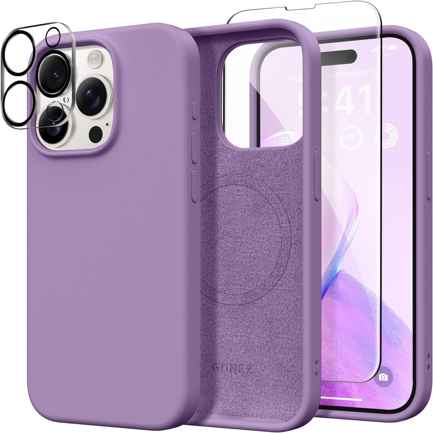 GONEZ for Iphone 15 Pro Case Compatible with Magsafe, [2X Screen Protector + 2X Camera Lens Protector], Soft Silicone Shockproof Anti-Scratch Full Body Protective Phone Case 6.1" 2023, Dark Grey  GONEZ   