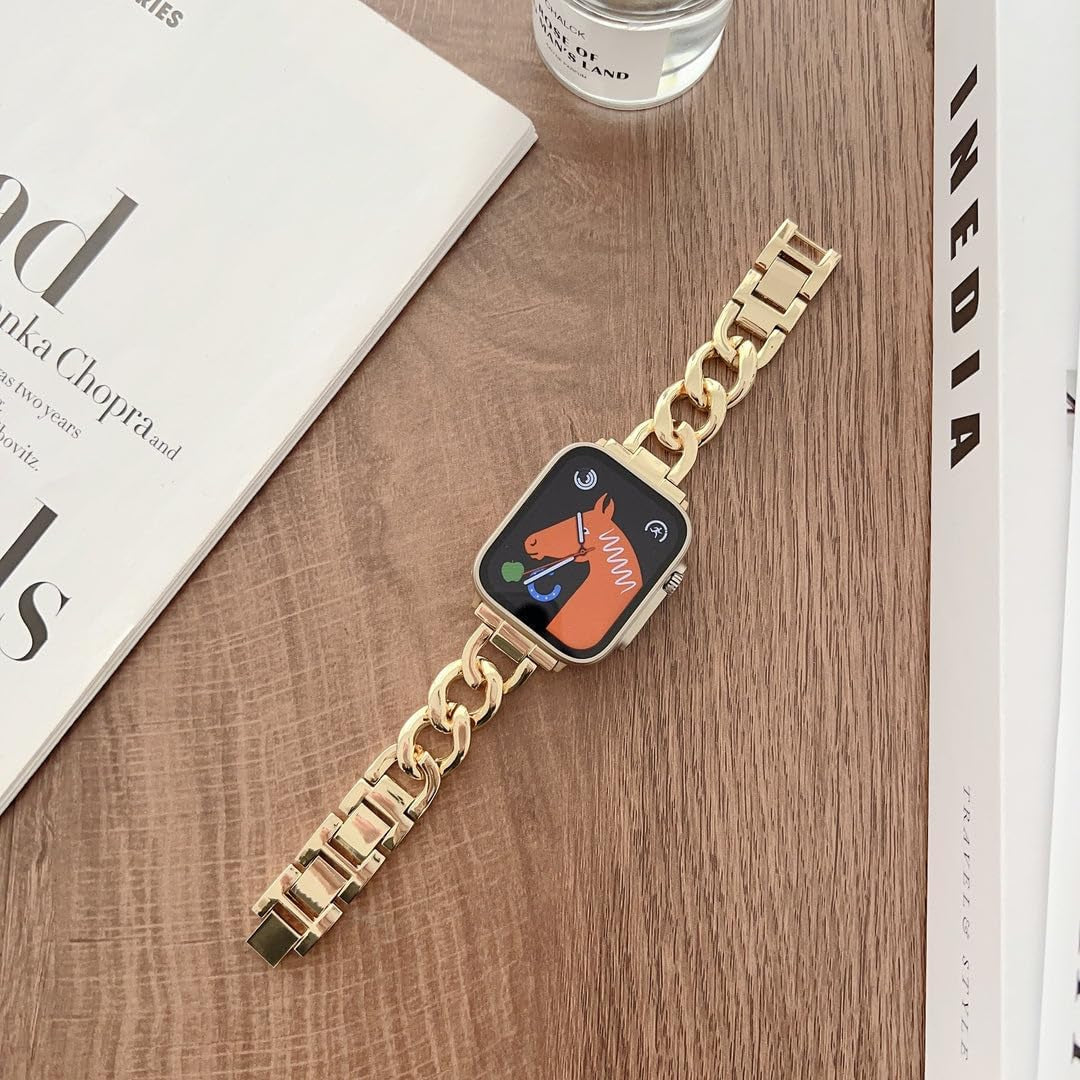 Chain Metal Band Compatible with Apple Watch 38Mm 40Mm 41Mm 42Mm 44Mm 45Mm 49Mm Women'S Watch Band Slim Fashion Stainless Steel Band for Iwatch Band Ultra Ultra 2 SE SE2 Series 9 8 7 6 5 4 3 2 1