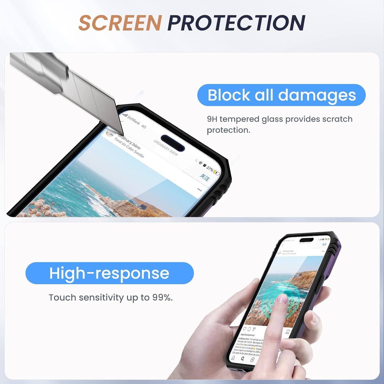 Goton for Iphone 14 Pro Case with Screen Protector - Slide Camera Cover Phone Case with Ring Stand, Heavy Duty Military Grade Shockproof Rugged Bumper for Iphone 14 Pro Accessories Dark Purple  Yin-Goton   