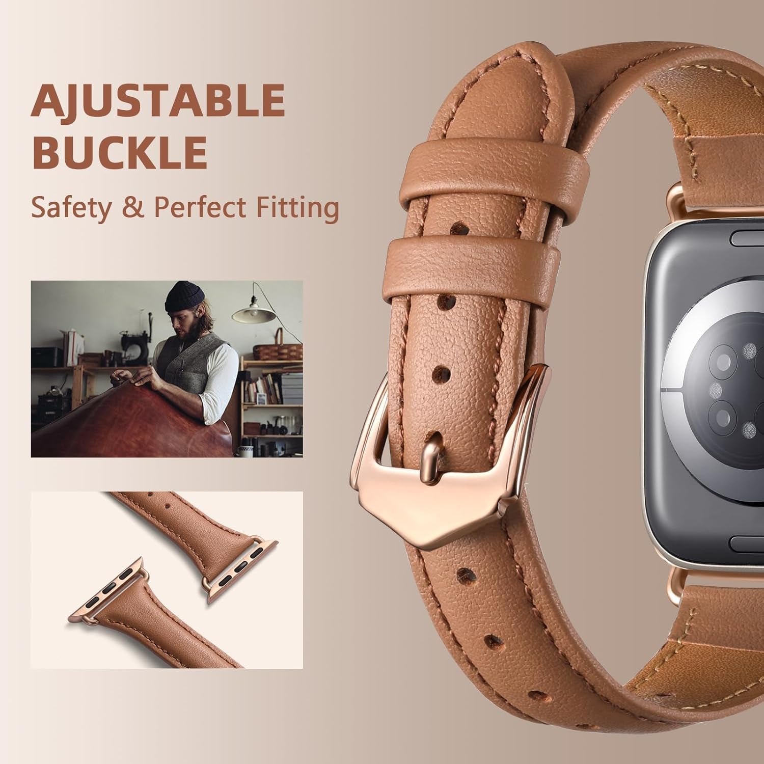 Daqin Slim Leather Band Compatible with Apple Watch Bands for Women 40Mm 38Mm 41Mm 42Mm 44Mm 45Mm 49Mm, Top Grain Genuine Leather Strap Thin Wristband for Iwatch Bands for Women Series 9 8 7 6 5 4 3 2 1 SE Ultra 2