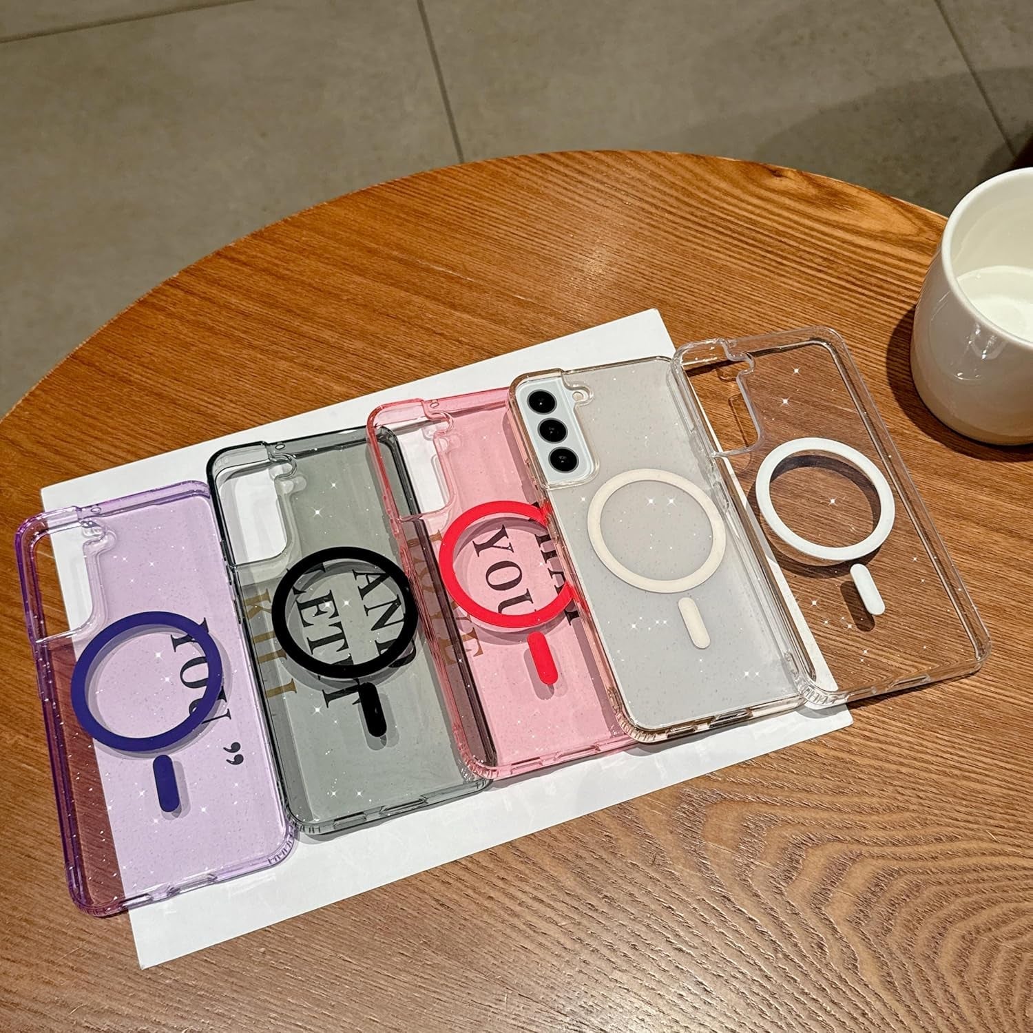 For Samsung Galaxy S22 plus Case Magnetic, Compatible with Magsafe, Clear Glitter Bling Sparkly Case for Women Anti-Yellowing Protective Hard Back Cover for Galaxy S22 plus 6.6" (Clear)