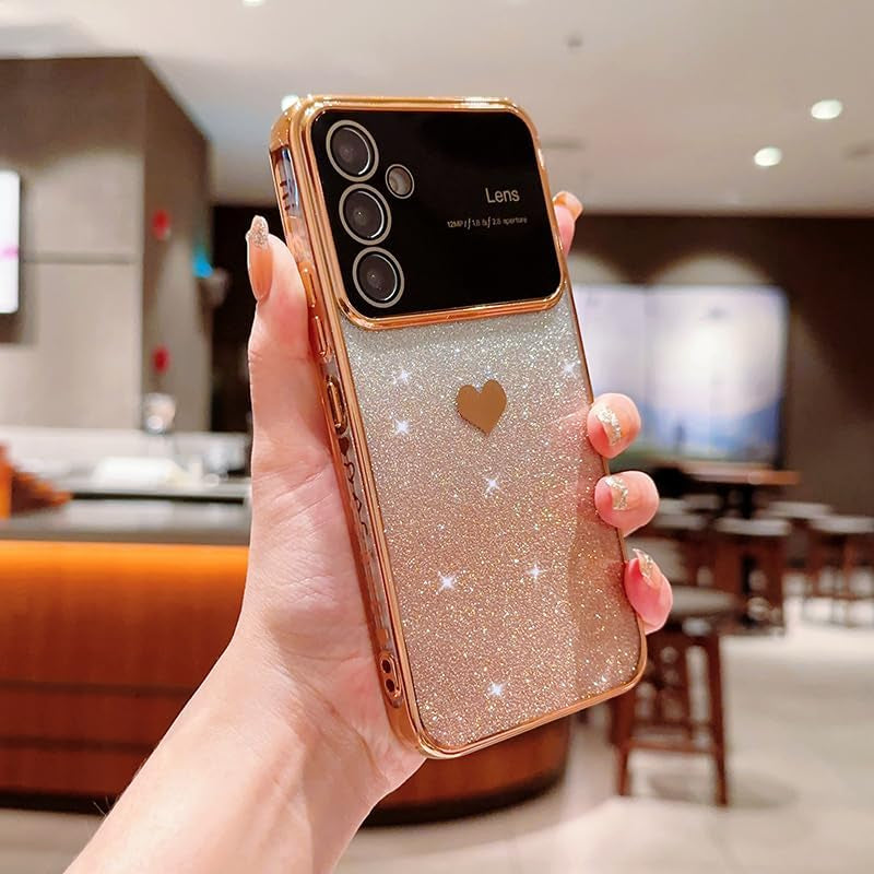 Galaxy A53 5G Case for Women Girls with Integrated Camera Lens Protector Glitter Sparkly Bling Clear Cute Plated Shockproof Protective Cover Phone Case for Samsung Galaxy A53 5G 6.5"-Pink