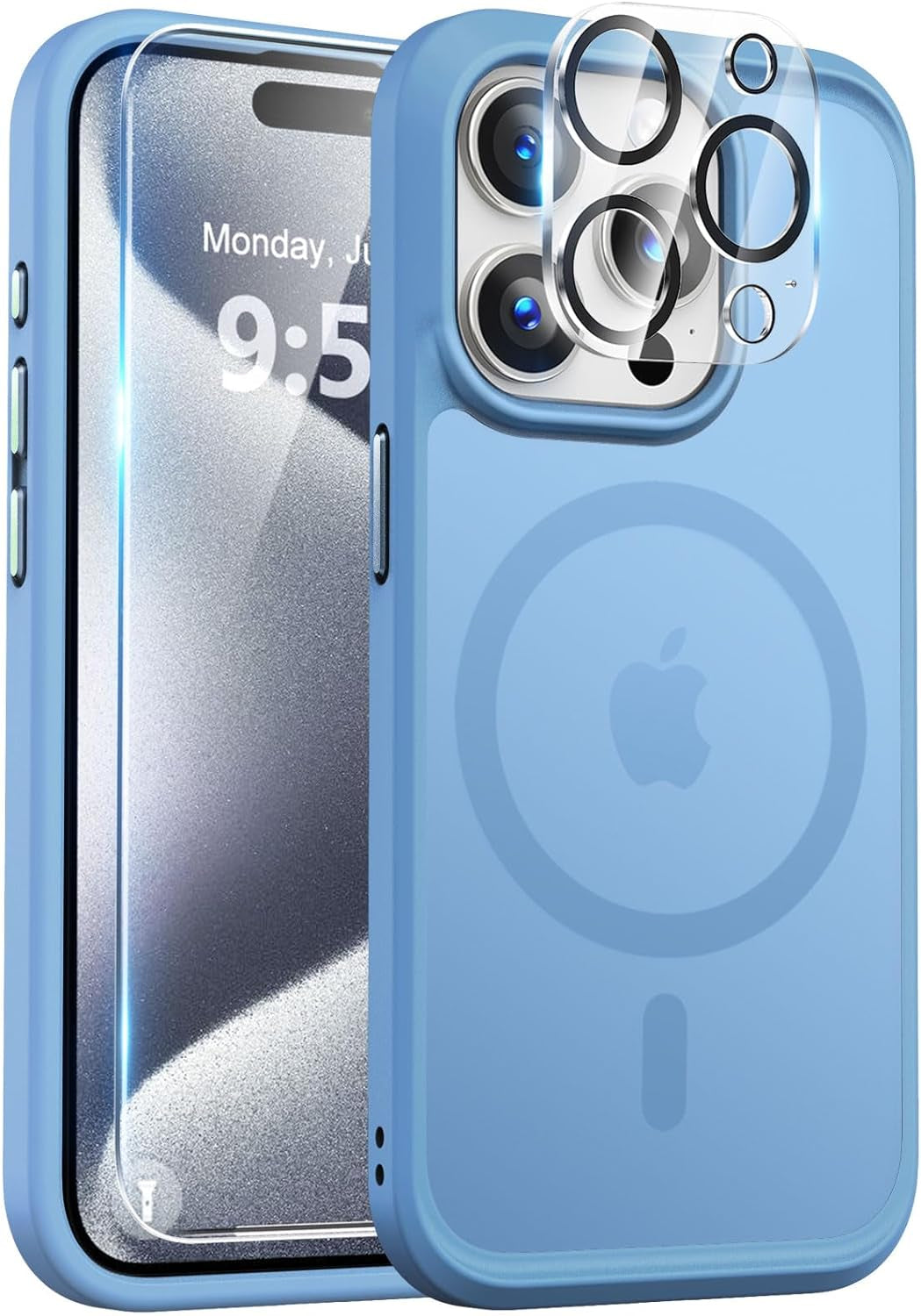 Bosskiss Ultra Strong Magnetic for Iphone 15 Pro Case, [Compatible with Magsafe] [Glass Screen + Camera Protector] Slim Translucent Matte Shockproof Case for Iphone 15 Pro Case 6.1 Inch, Black  BossKiss   