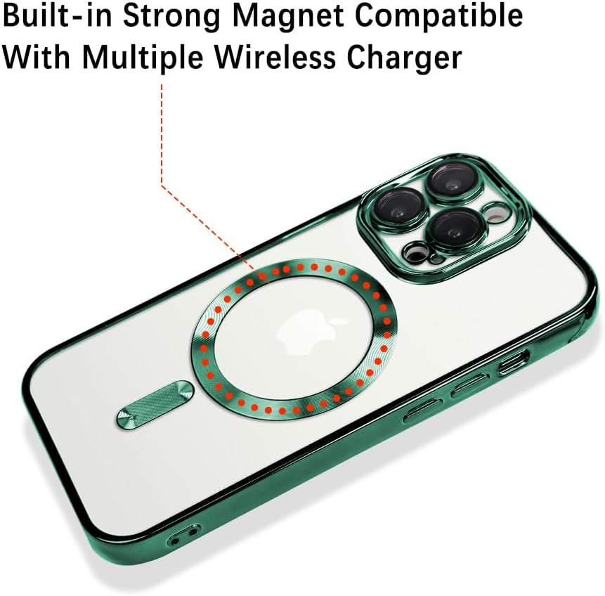 OOK Case Made for Iphone 15 Pro Max 6.7 Inch [Built-In Camera Lens Protector] [Compatible with Magsafe] Anti-Scratch Shockproof Protective Slim Electroplated Case for Women Men - Green  OOK   