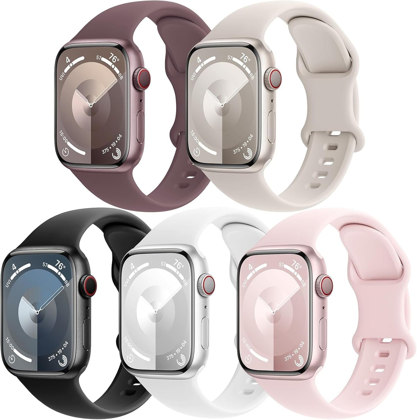 EOMTAM 5 Pack Silicone Sport Straps Compatible for Apple Watch Band 38Mm 40Mm 41Mm 42Mm 44Mm 45Mm 49Mm for Women Men,Soft Waterproof Wristbands for Iwatch Series 9 Ultra 8 SE 7 6 5 4 3