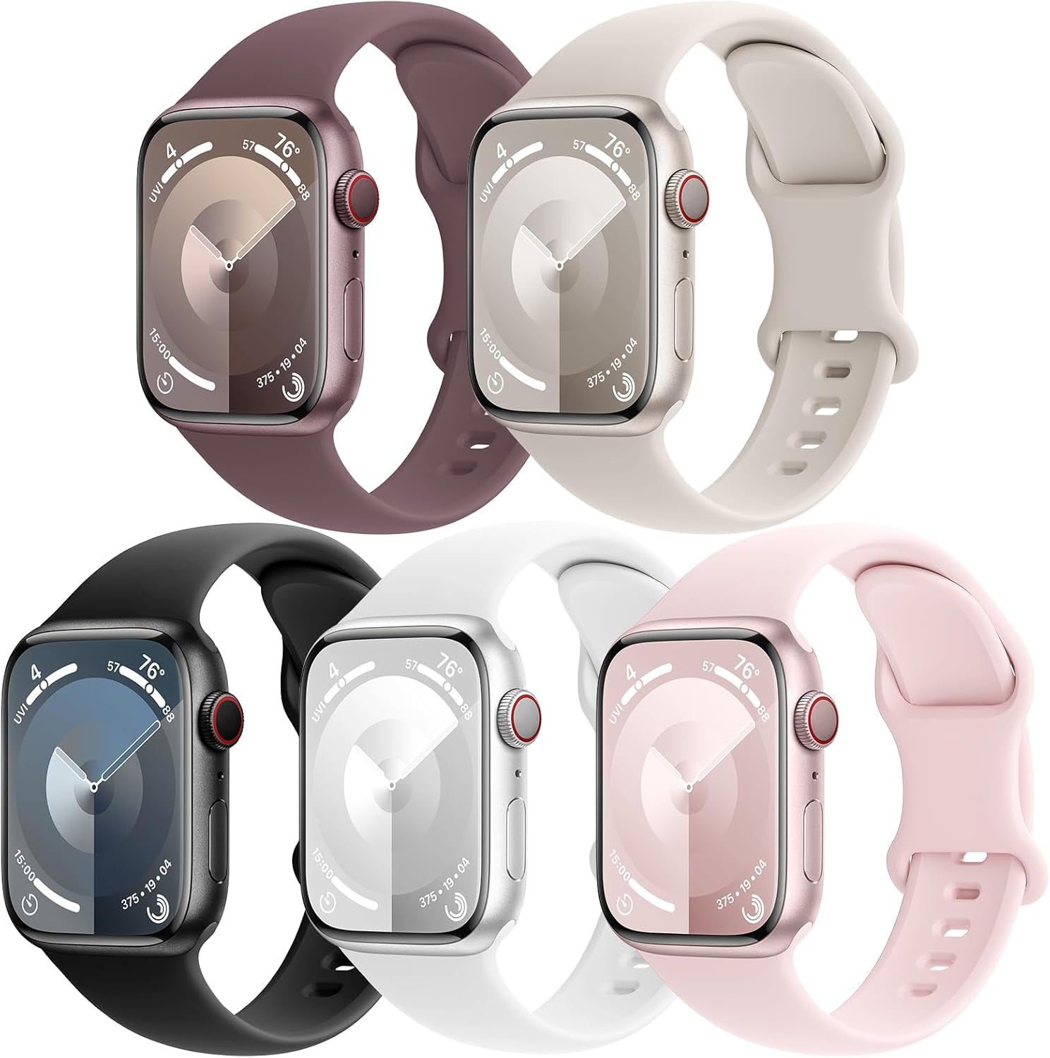 EOMTAM 5 Pack Silicone Sport Straps Compatible for Apple Watch Band 38Mm 40Mm 41Mm 42Mm 44Mm 45Mm 49Mm for Women Men,Soft Waterproof Wristbands for Iwatch Series 9 Ultra 8 SE 7 6 5 4 3