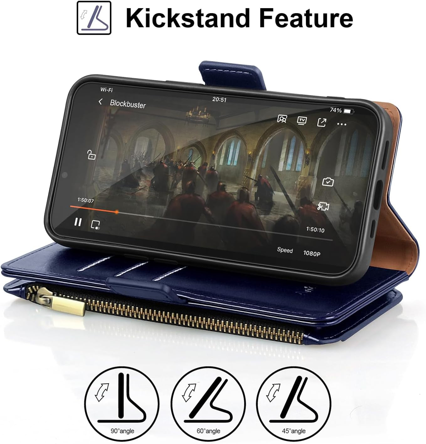 Antsturdy Samsung Galaxy S22 Ultra Wallet with Card Holder for Women Men,Galaxy S22 Ultra 5G Phone Case RFID Blocking PU Leather Flip Shockproof Cover with Strap Zipper Credit Card Slots,Dark Blue