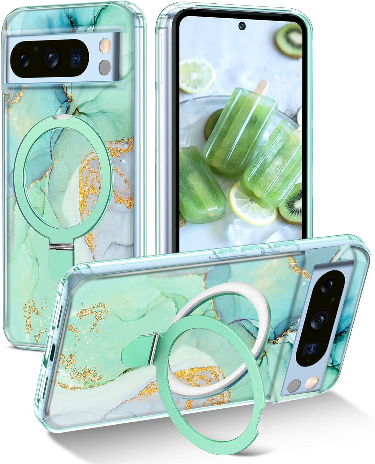 Lamcase Magnetic for Google Pixel 8 Case with Ring Stand [Compatible with Magsafe], Hard PC Slim Full Body Drop Protective Women Girls Men Phone Case for Google Pixel 8, Pink  Lamcase Green For Google Pixel 8 Pro, 6.7 Inch 