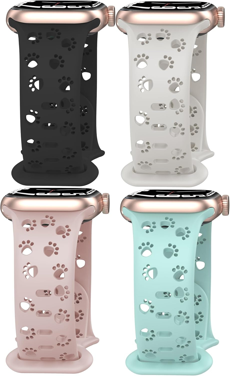 4 Pack Silicone Bands Compatible with Apple Watch Band 38Mm 40Mm 41Mm 42Mm 44Mm 45Mm 49Mm, Hollow-Out Design Wristbands Soft Sport Breathable Watch Bands for Iphone Iwatch Ultra SE Series 9 8 7 6 5 4 3 2 1