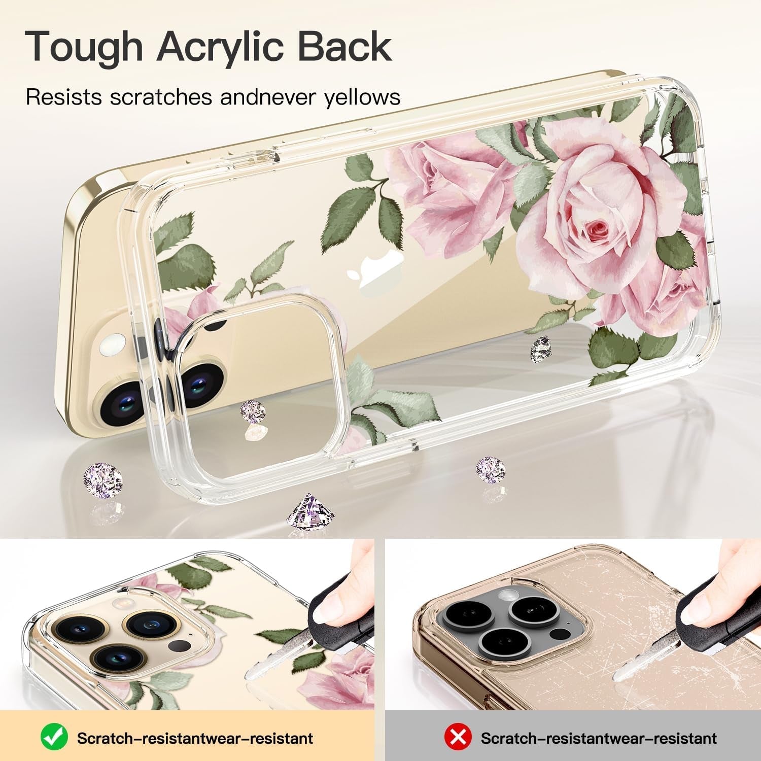 ICEDIO for Iphone 15 Pro Case with Screen Protector-Clear with Fashionable Trendy Patterns-Designed for Girls Women-Slim Fit Cover-Protective Phone Case 6.1" Cute Blooming Pink Floral  ICEDIO   