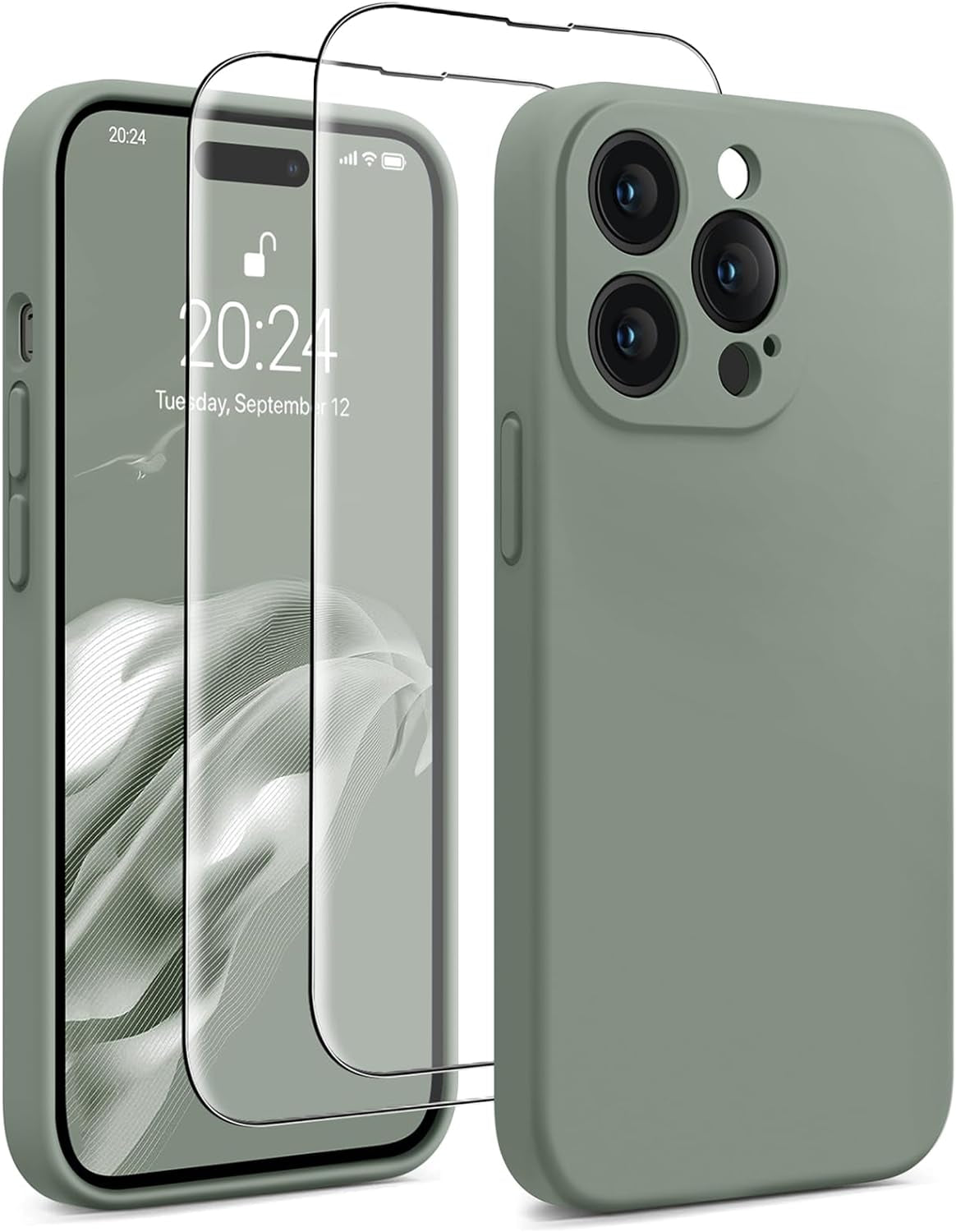 AOTESIER for Iphone 14 Pro Max Case, [Stronger Camera Protection] Silicone Iphone 14 Pro Max Phone Case with [2 Screen Protectors], Shockproof Anti-Scratch Lining Protective Cover, 6.7", Black  AOTESIER Calke Green  