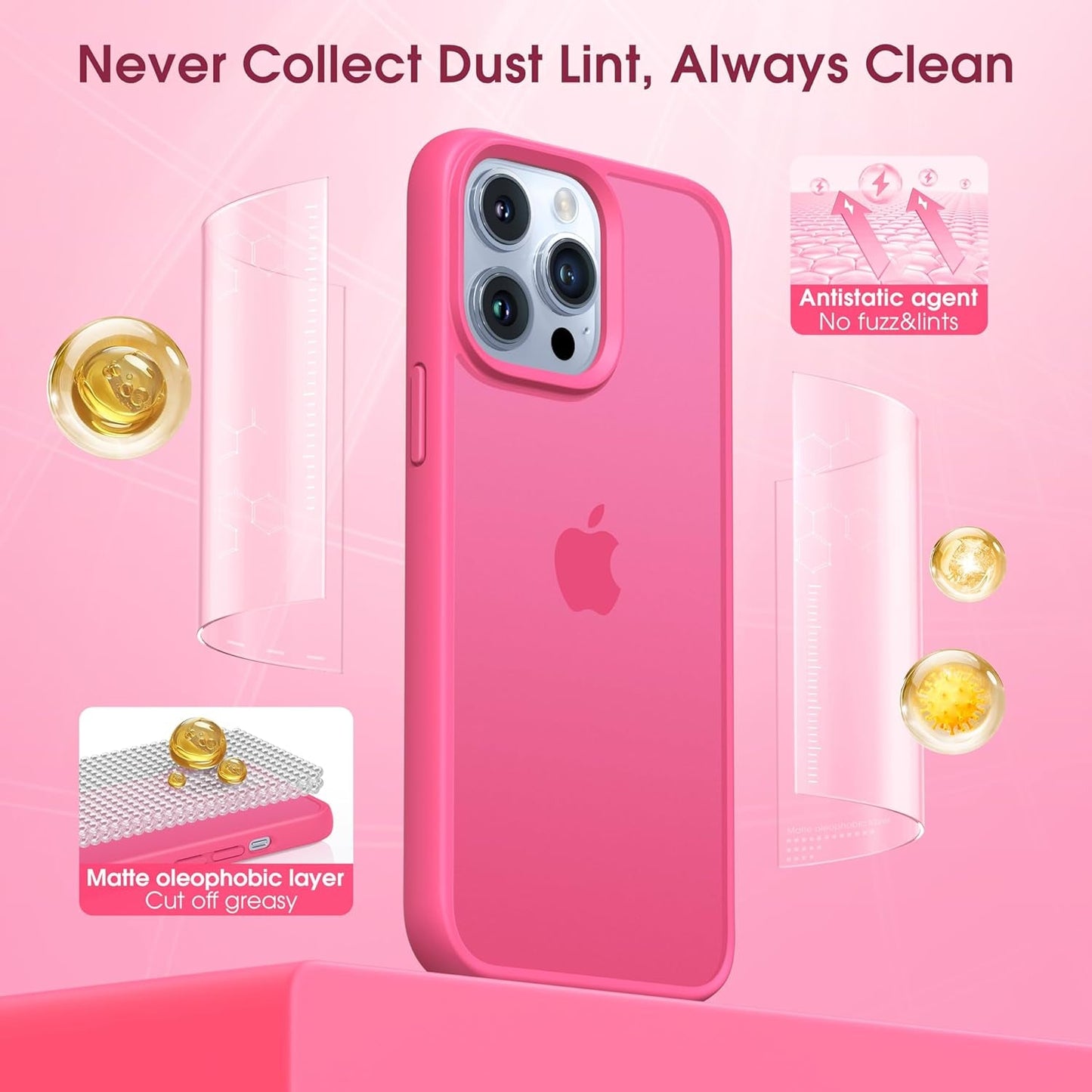 Alphex Colored Transluscent for Iphone 14 Pro Case, Sleek Cute Retro Design, German Quality Standard Certification, 12FT Military-Grade Protection, Slim Matte Hard Back Case 6.1-Inch, Hot Pink  Alphex   