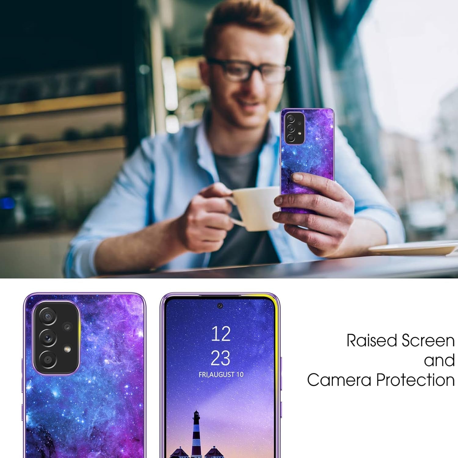 GUAGUA Compatible with Samsung Galaxy A53 5G Case 6.5 Inch Glow in the Dark Noctilucent Luminous Space Nebula Slim Fit Cover Protective anti Scratch Cases for Galaxy A53, Blue Nebula
