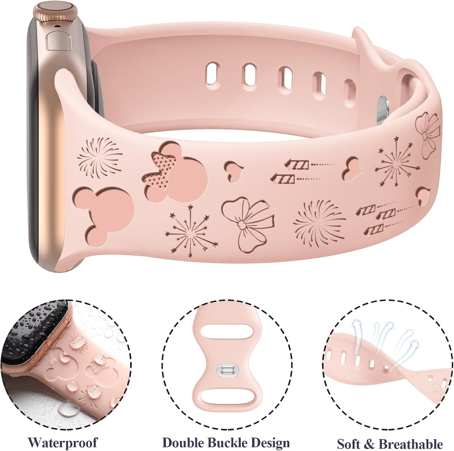 4 Pack Cartoon Engraved Bands Compatible with Apple Watch Band 40Mm 41Mm 38Mm 42Mm 44Mm 45Mm 49Mm Women,Soft Silicone Cute Designer Strap for Iwatch Bands Series SE 8 6 5 4 3 2 1 Ultra