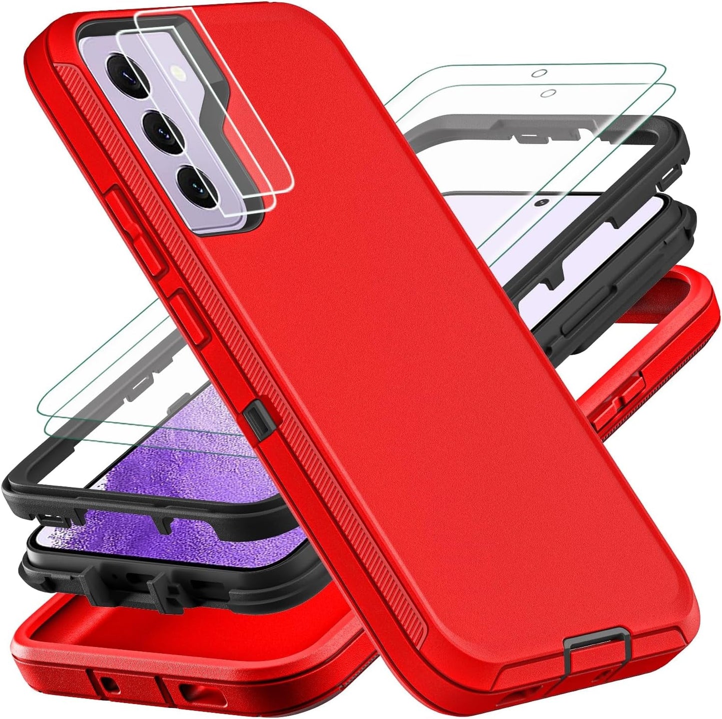 For Samsung Galaxy S22 Case, with 2Pcs [Self Healing Flexible TPU Screen Protector & Camera Lens Protector] Military Grade 3 in 1 Heavy Duty Case for Galaxy S22 5G 6.1 Inch (Purple/Pink)