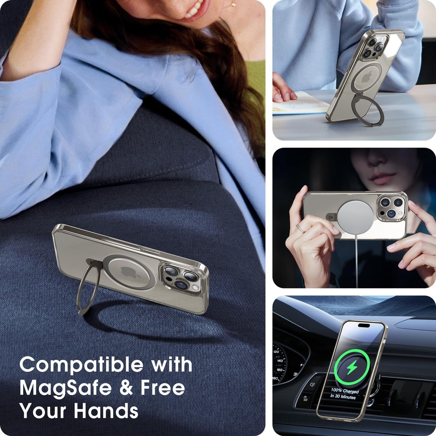 Alphex Invisible Stand Magnetic for Iphone 15 Pro Max Case, Compatible with Magsafe, Official Match for Iphone, 12FT Military Grade Shockproof Phone Cover 6.7 Inch, Natural Titanium, Gray  Alphex   