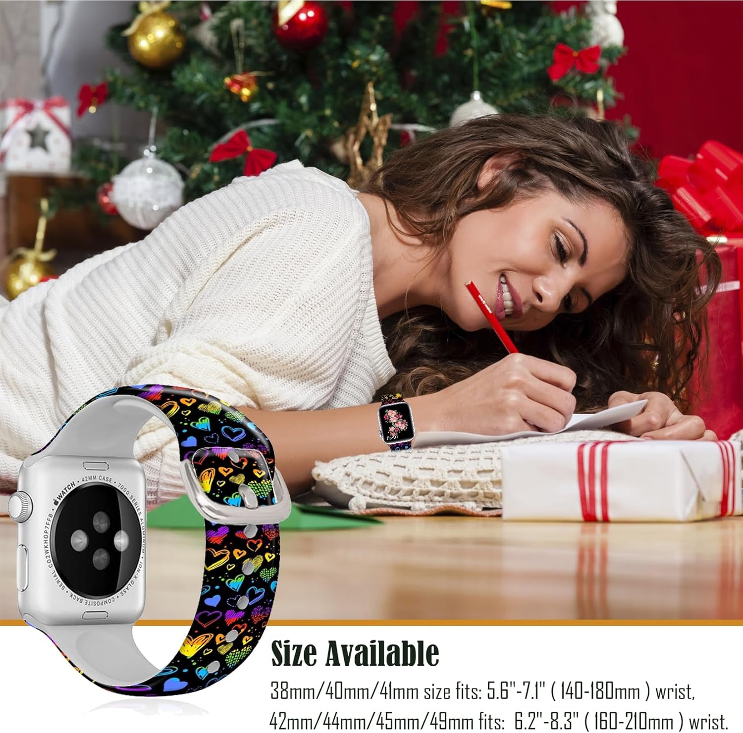 Floral Bands Compatible with Iwatch 38Mm/42Mm/40Mm/44Mm, Floral Chevron Silicone Fadeless Pattern Printed Replacement Bands for Iwatch Series 5/4/3/2/1, M/L for Women/Men