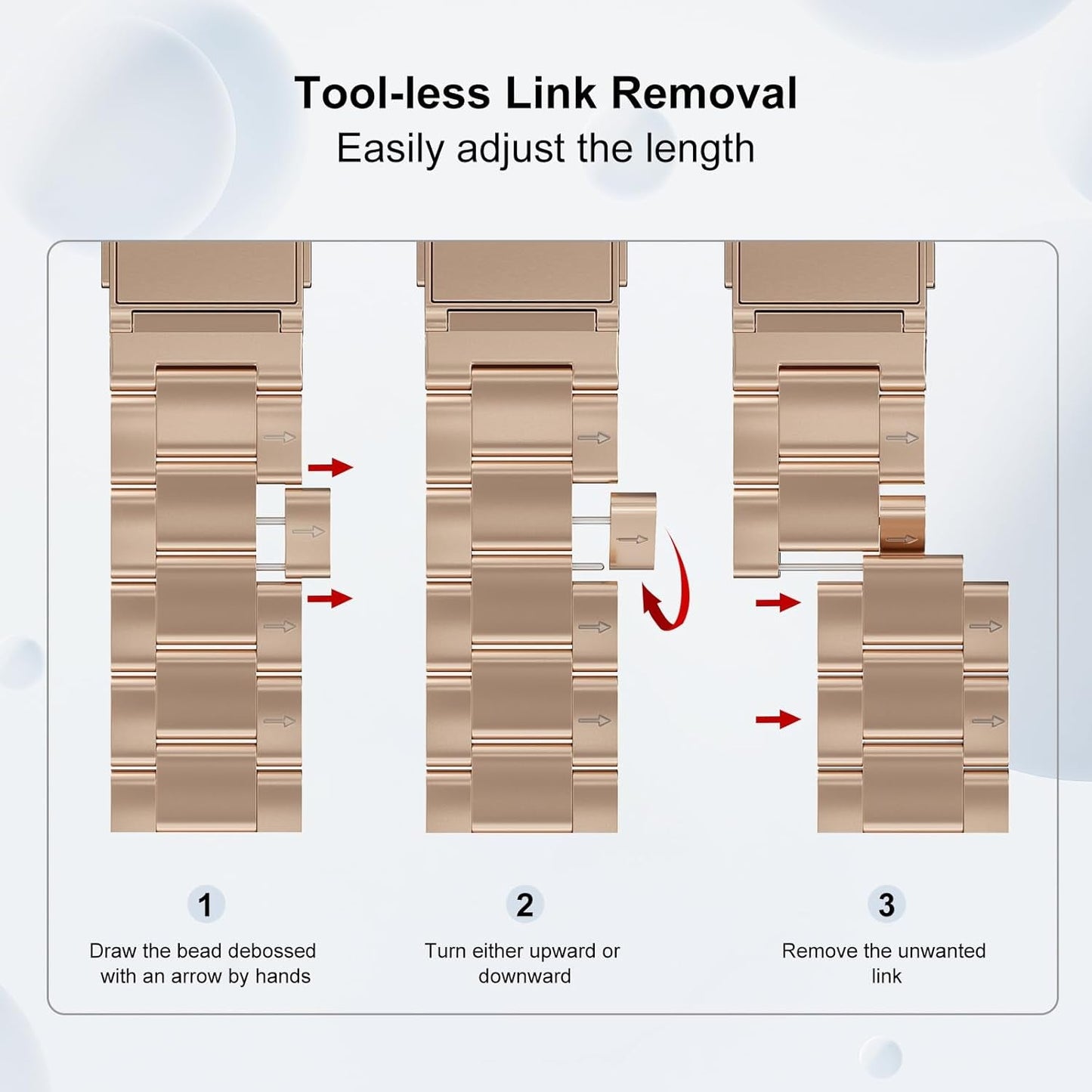Finestone Metal Band for Apple Watch - No Tool Needed Apple Watch Stainless Steel Band Compatible with Apple Watch 41Mm 40Mm 38Mm - Magnetic Clasp Strap for Iwatch Series 9/8/7/6/5/4/3/2/1 SE Rose Gold
