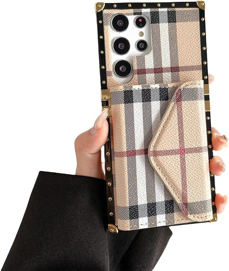 For Samsung Galaxy S22 Ultra Wallet Case with Card Holder,Pu Leather Kickstand Magnetic Clasp Fold Wallet Classical Shockproof Protective Cover Square Case Compatible with Galaxy S22 Ultra 6.8''