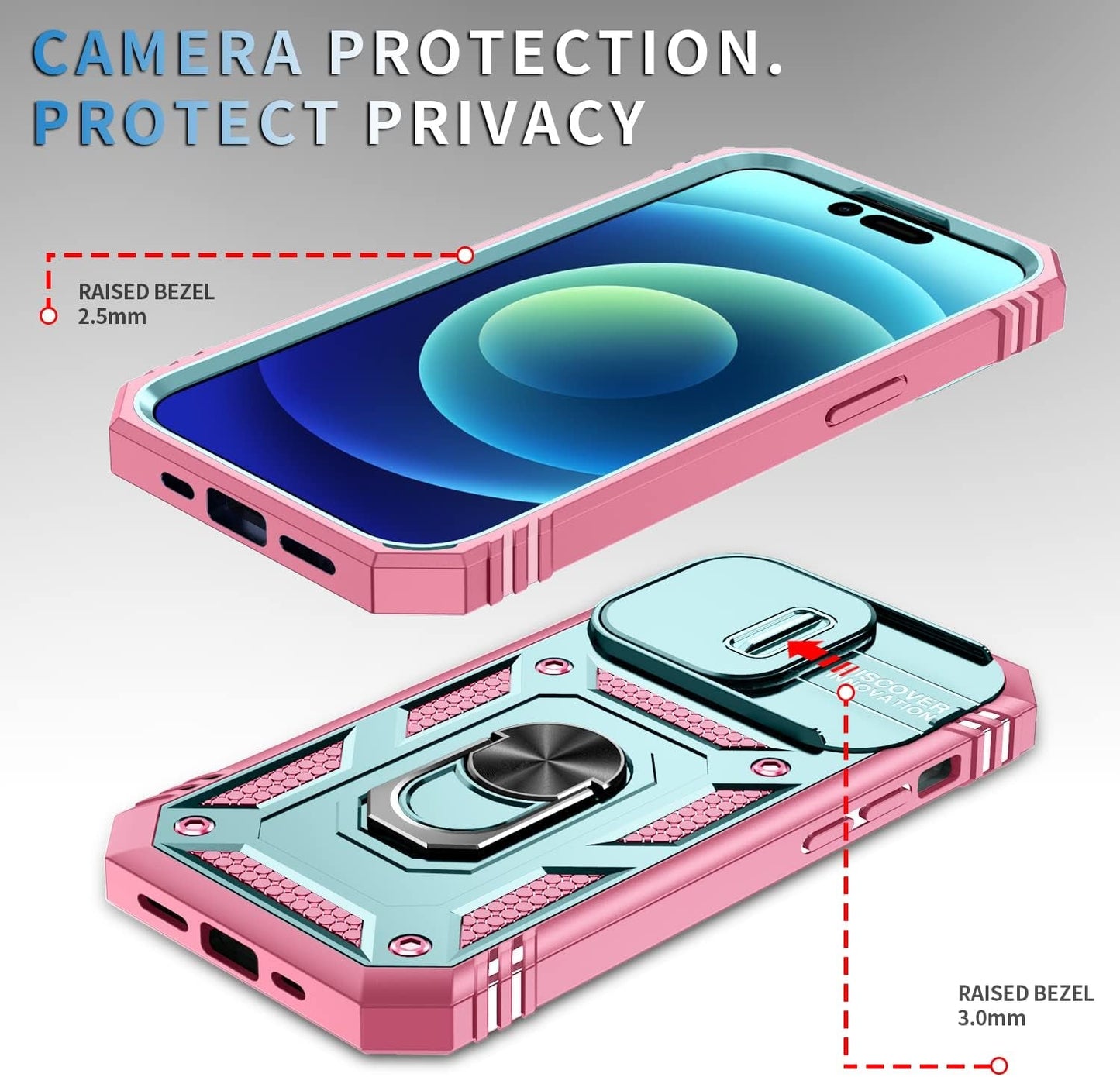 DAWEIXEAU Case Compatible with Iphone 15 Pro Max, Shockproof Impact Resistant with Slide Lens Protective Cover Case for Iphone 15 Pro Max 6.7 Inch (Pink Green)  DAWEIXEAU   