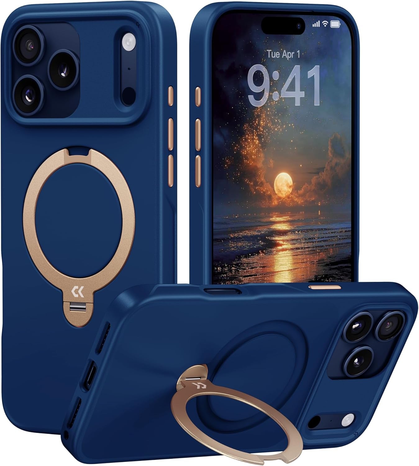 CASEKOO Marine Blue Designed for Iphone 17 Pro Max Case with Spin Magnetic Stand [16FT Military Protection] [Non-Slip Edge] [Fit for Magsafe] Magicstand 360 for Iphone 17 Promax Case 6.9''