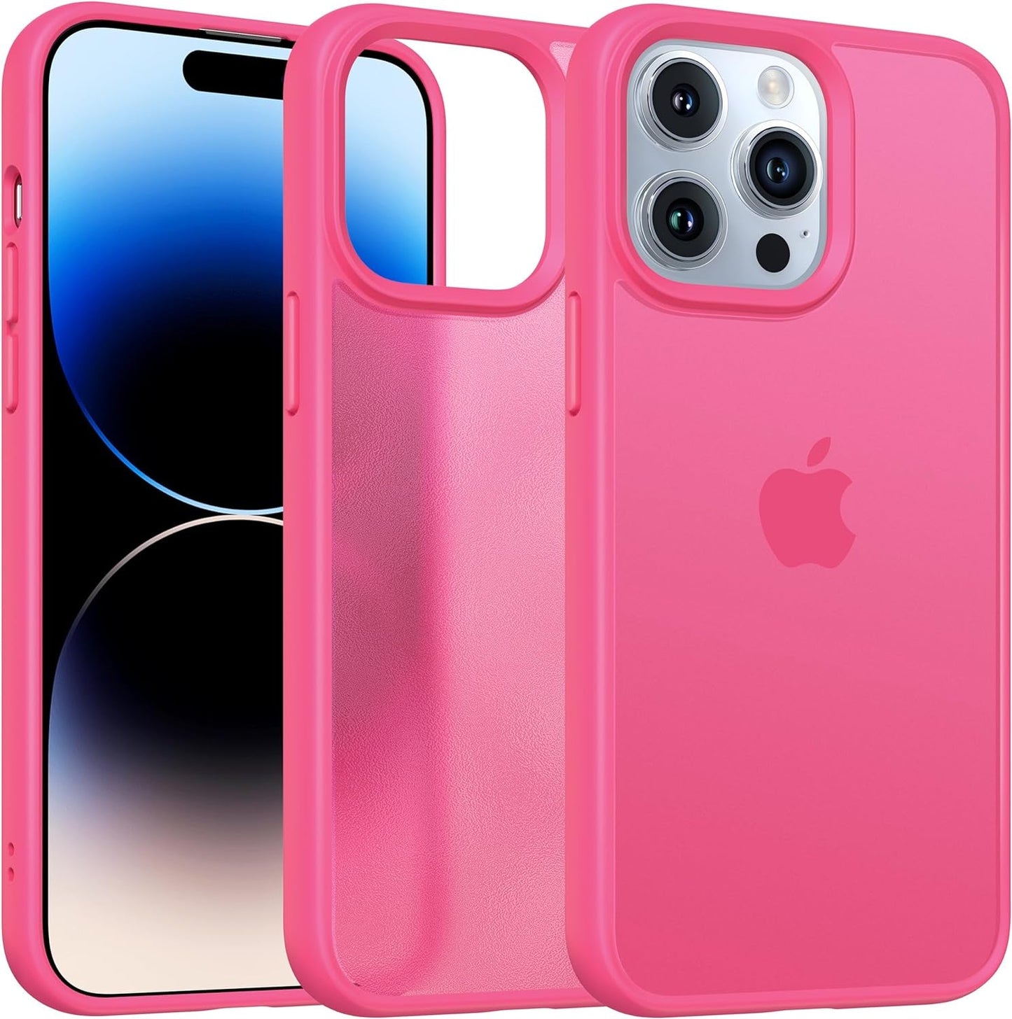 Alphex Colored Transluscent for Iphone 14 Pro Case, Sleek Cute Retro Design, German Quality Standard Certification, 12FT Military-Grade Protection, Slim Matte Hard Back Case 6.1-Inch, Hot Pink  Alphex   