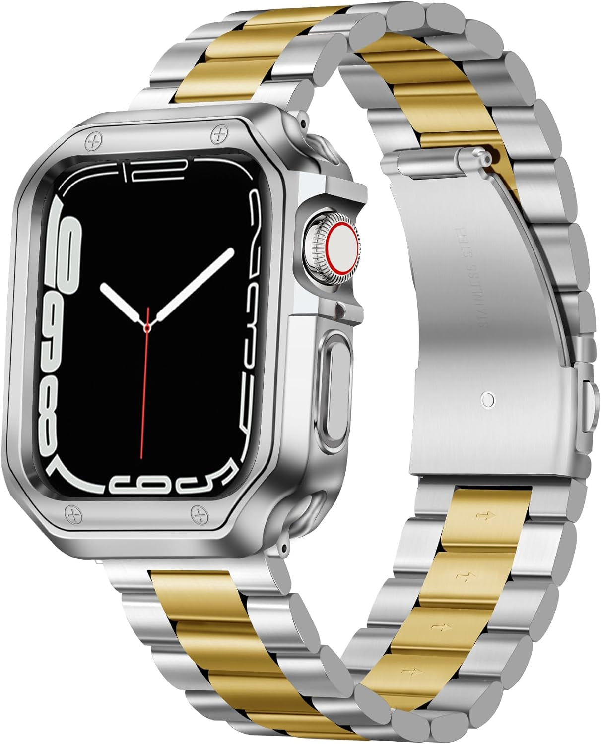 BINLUN Compatible with Apple Watch Band 45Mm 44Mm 42Mm 41Mm 40Mm 38Mm Matte Stainless Steel Metal Watch Strap with Polished TPU Watch Case Compatible with Iwatch Bands Series 9/8/7/SE2/SE/6/5/4/3/2/1