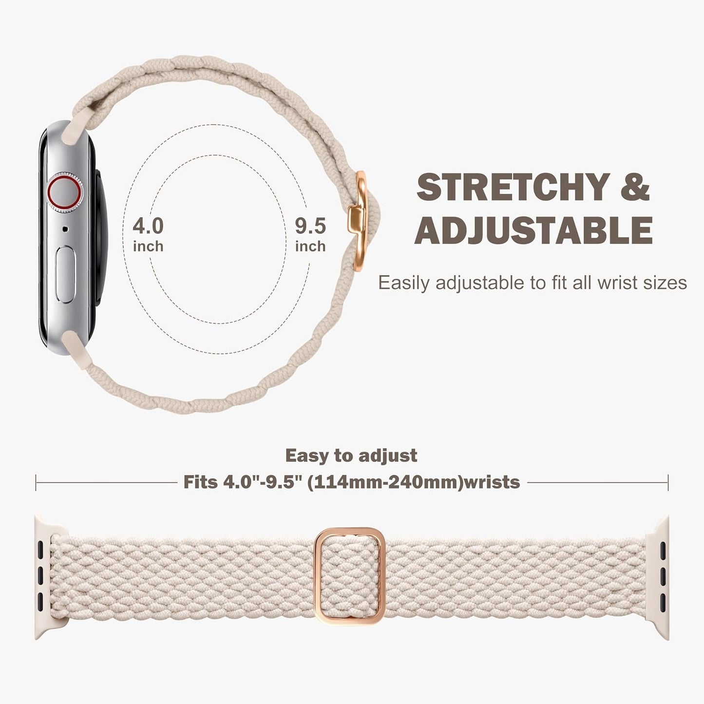 Braided Bands Compatible with Apple Watch Band 38Mm 40Mm 41Mm 42Mm 44Mm 45Mm 49Mm Women Men, Adjustable Stretchy Soft Nylon Strap for Iwatch Series 9 8 7 6 5 4 3 2 1 SE Ultra/Ultra 2